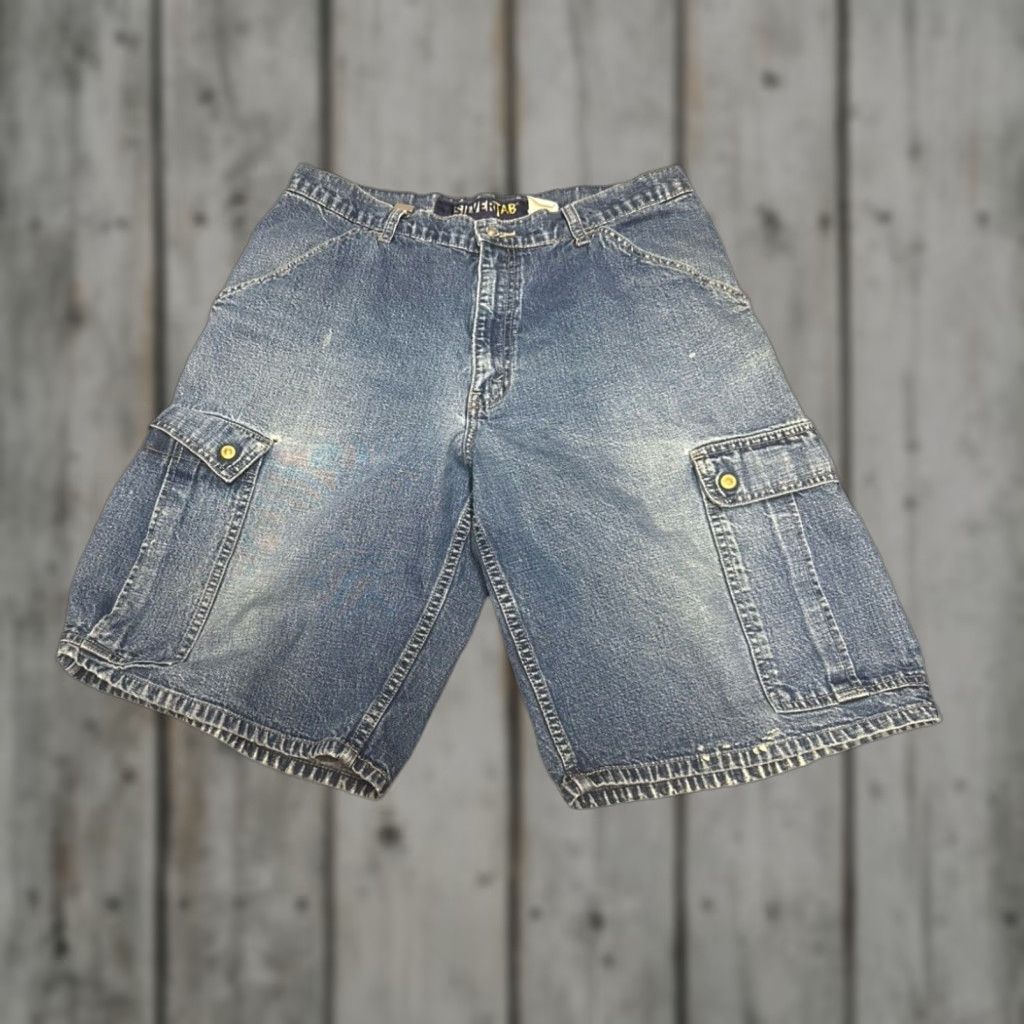 VINTAGE Levi's Denim Cargo Shorts Mens 34 Blue Grunge