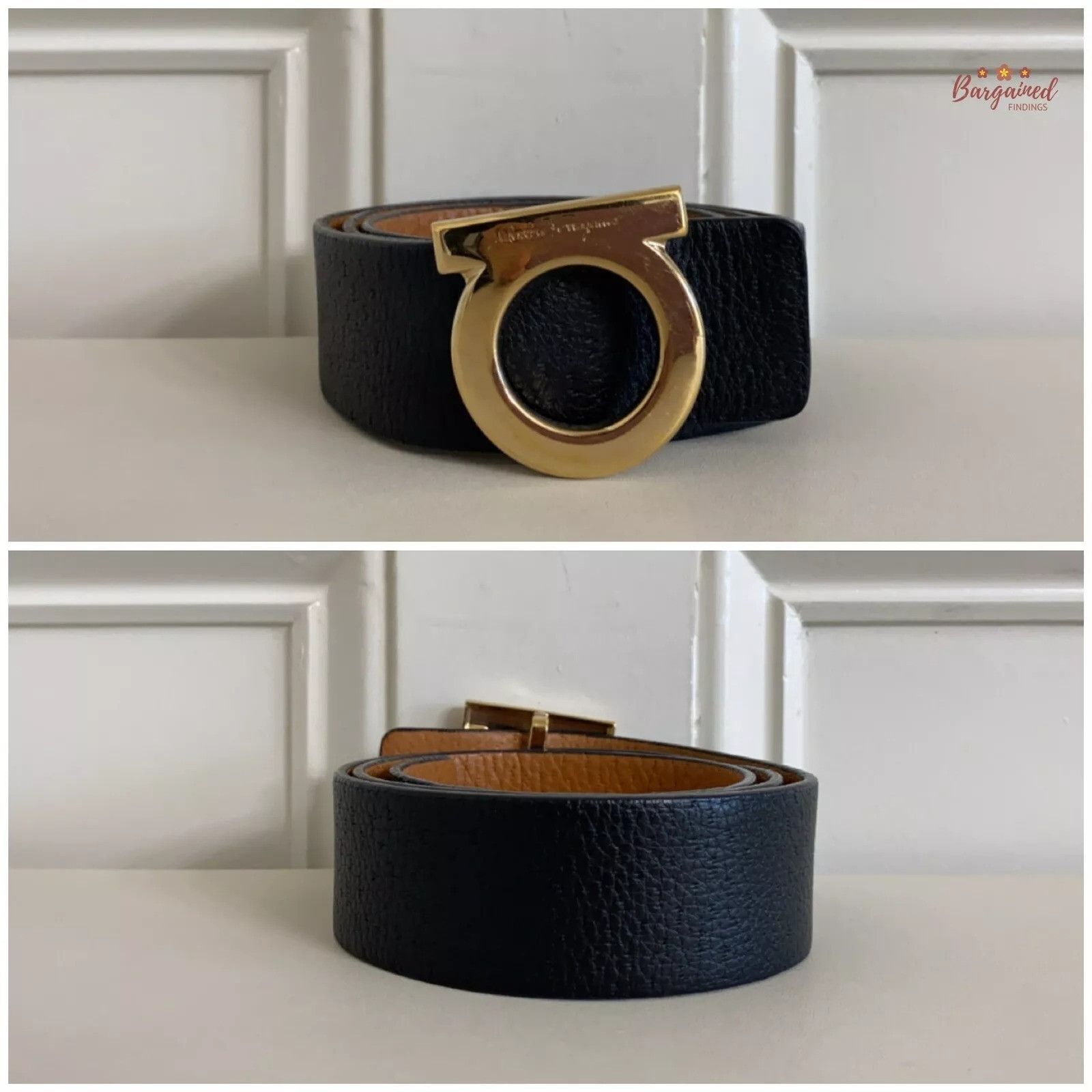 Salvatore Ferragamo Salvatore Ferragamo Black/Cognac Leather Reversible Gold Size ONE SIZE - 2 Thumbnail