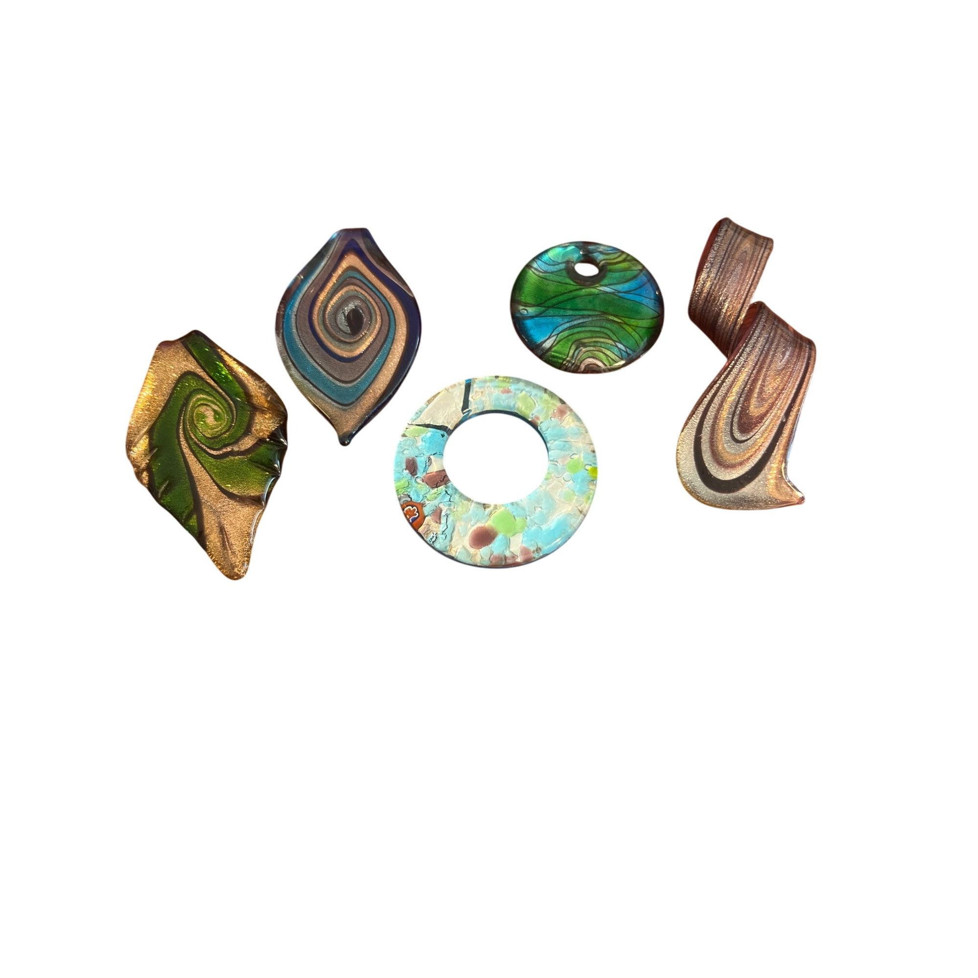 Other Lot 5 Dichroic Glass Pendants Charms Circle Leaf Blue Green Size ONE SIZE - 1 Thumbnail