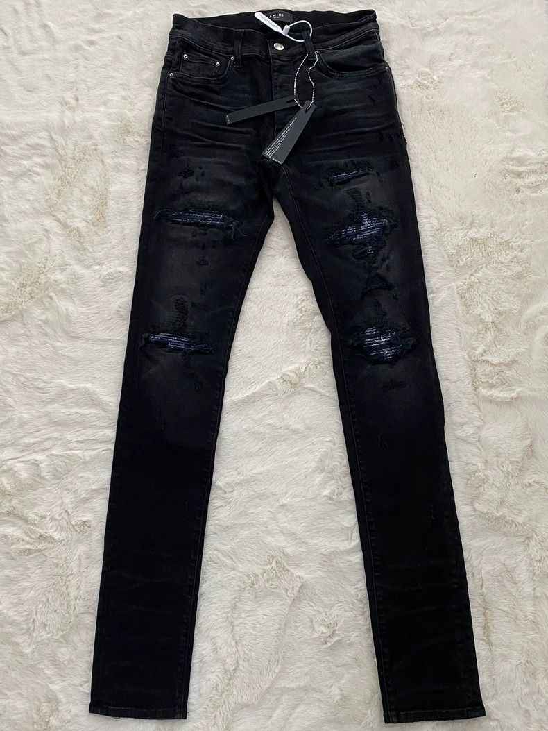 Amiri Amiri Washed black and blue cashew flower MX1 patchwork jea Size US 30 / EU 46 - 1 Thumbnail