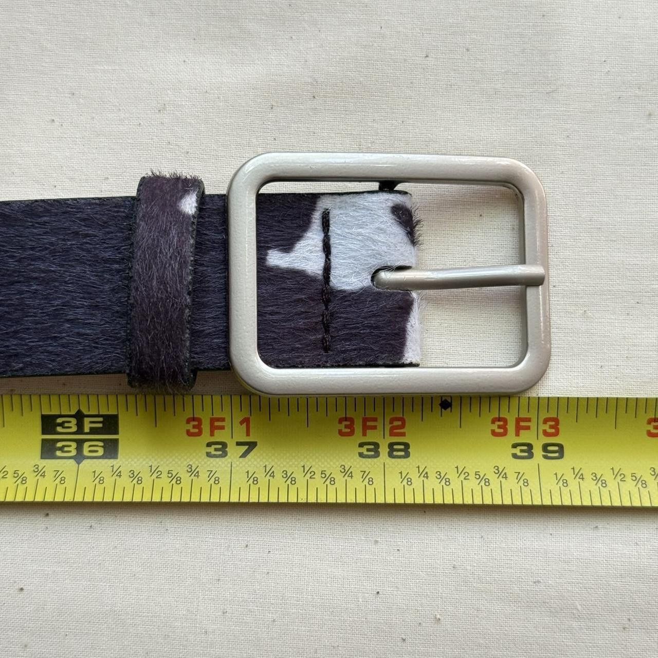 Cowboy Equipment y2k cowhide cow print black and white grunge belt Size ONE SIZE - 2 Thumbnail