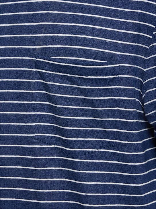 Brunello Cucinelli o1lsvrm0425 Striped Linen T-Shirt in Blue Size US M / EU 48-50 / 2 - 3 Thumbnail