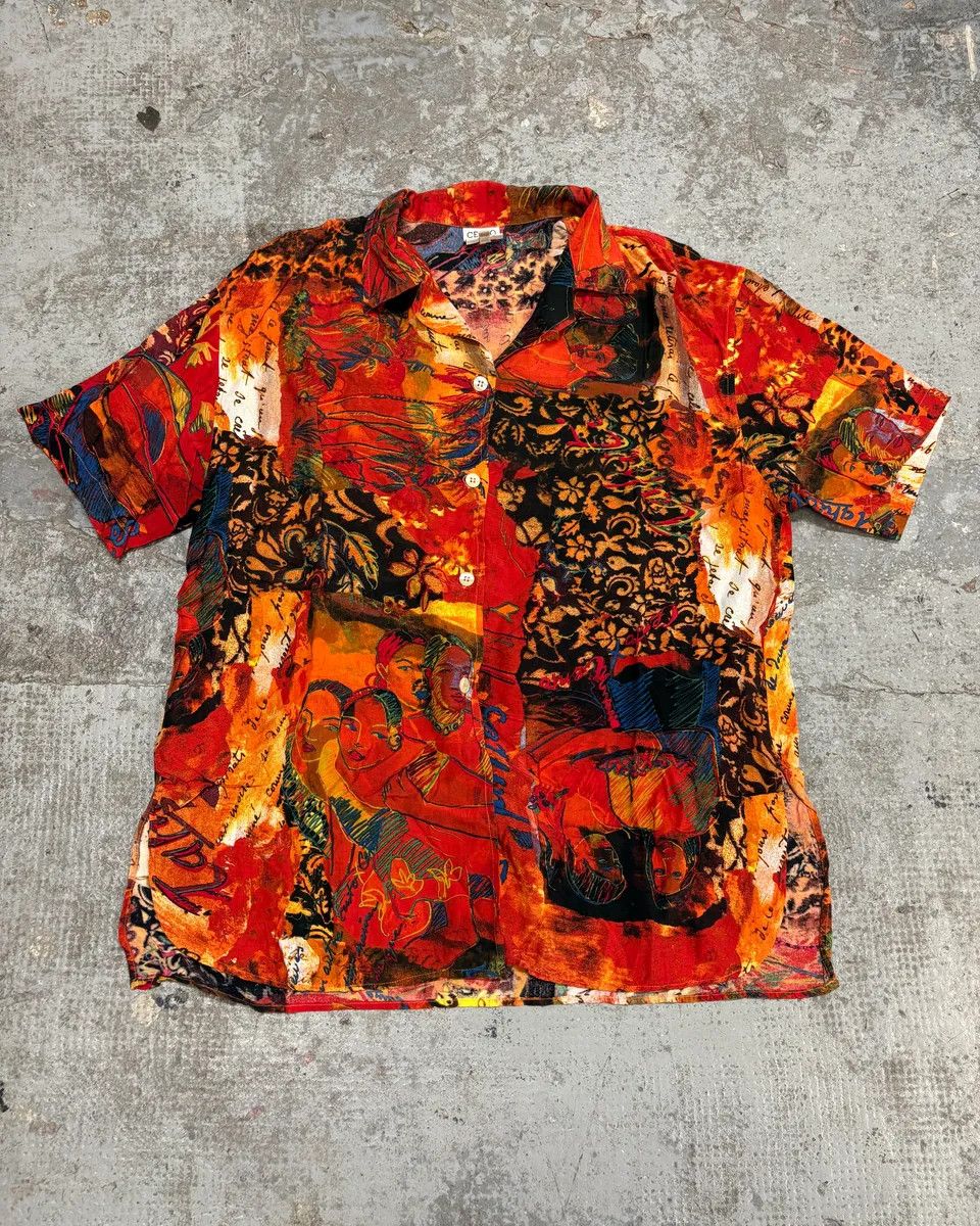 Vintage 2000s Iceberg Red Exotic Painting Print Shirt Size US M / EU 48-50 / 2 - 1 Thumbnail