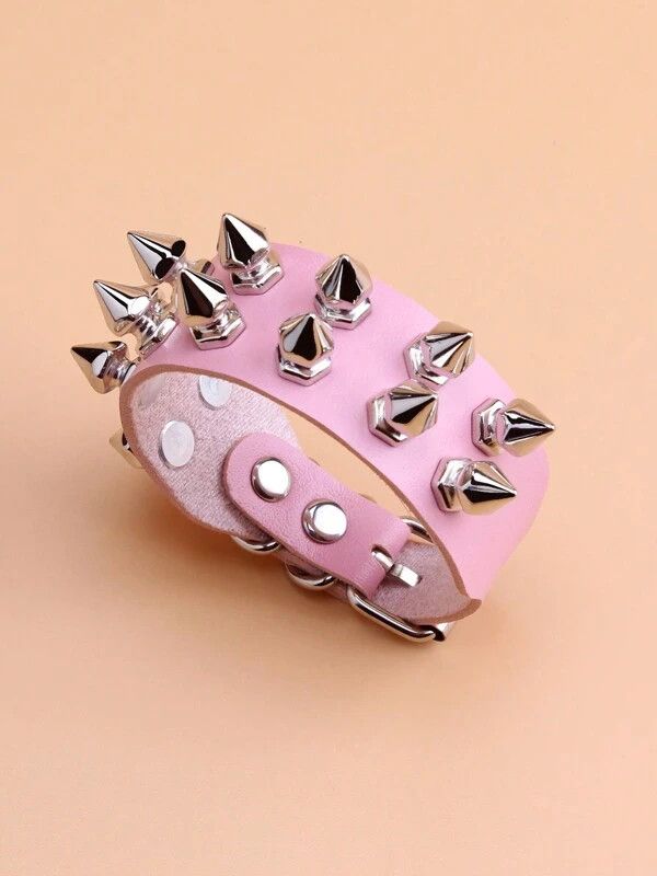 Archival Clothing x Jewelry Gothic Punk Vintage Silver Spike Bracelet in Pink, Men's
