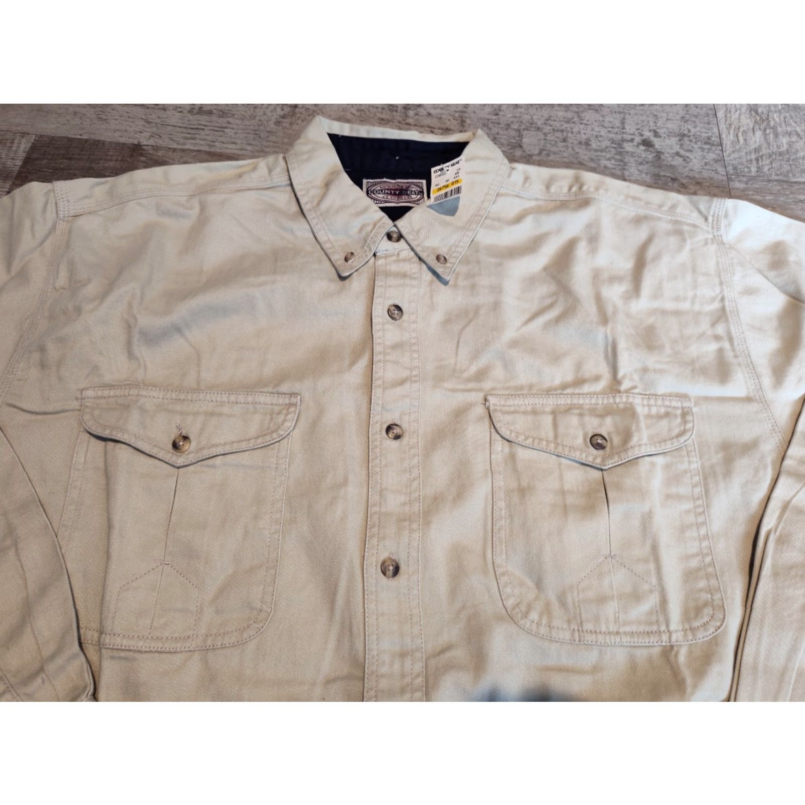 Vintage County Seat Mens Long Sleeve Shirt Size L Beige Cotton 90s Style Button-Down Casual Size US L / EU 52-54 / 3 - 4 Thumbnail