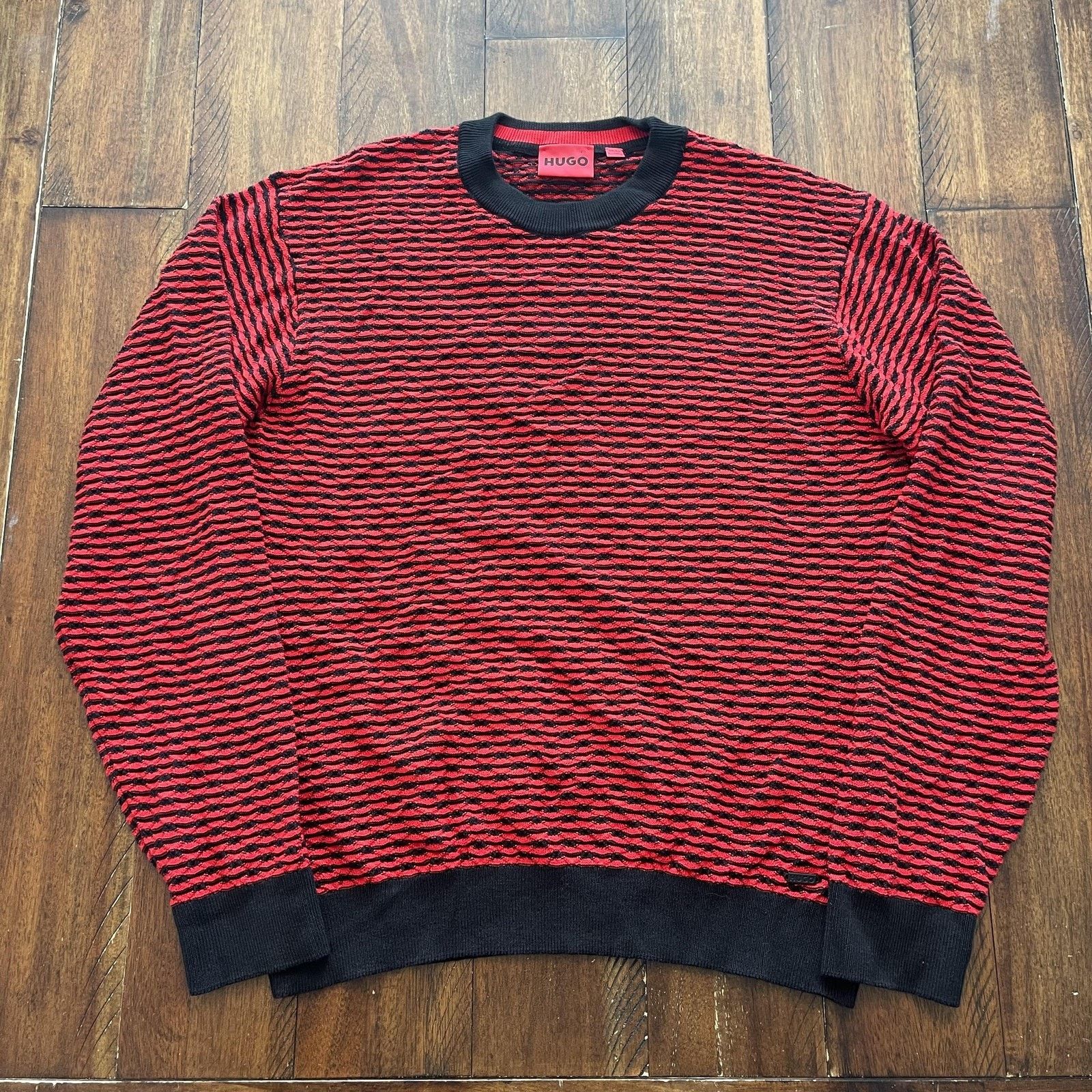 Hugo Boss HUGO Sweater M Textured Stripe Crewneck Knit Pullover Wave Size US M / EU 48-50 / 2 - 2 Thumbnail