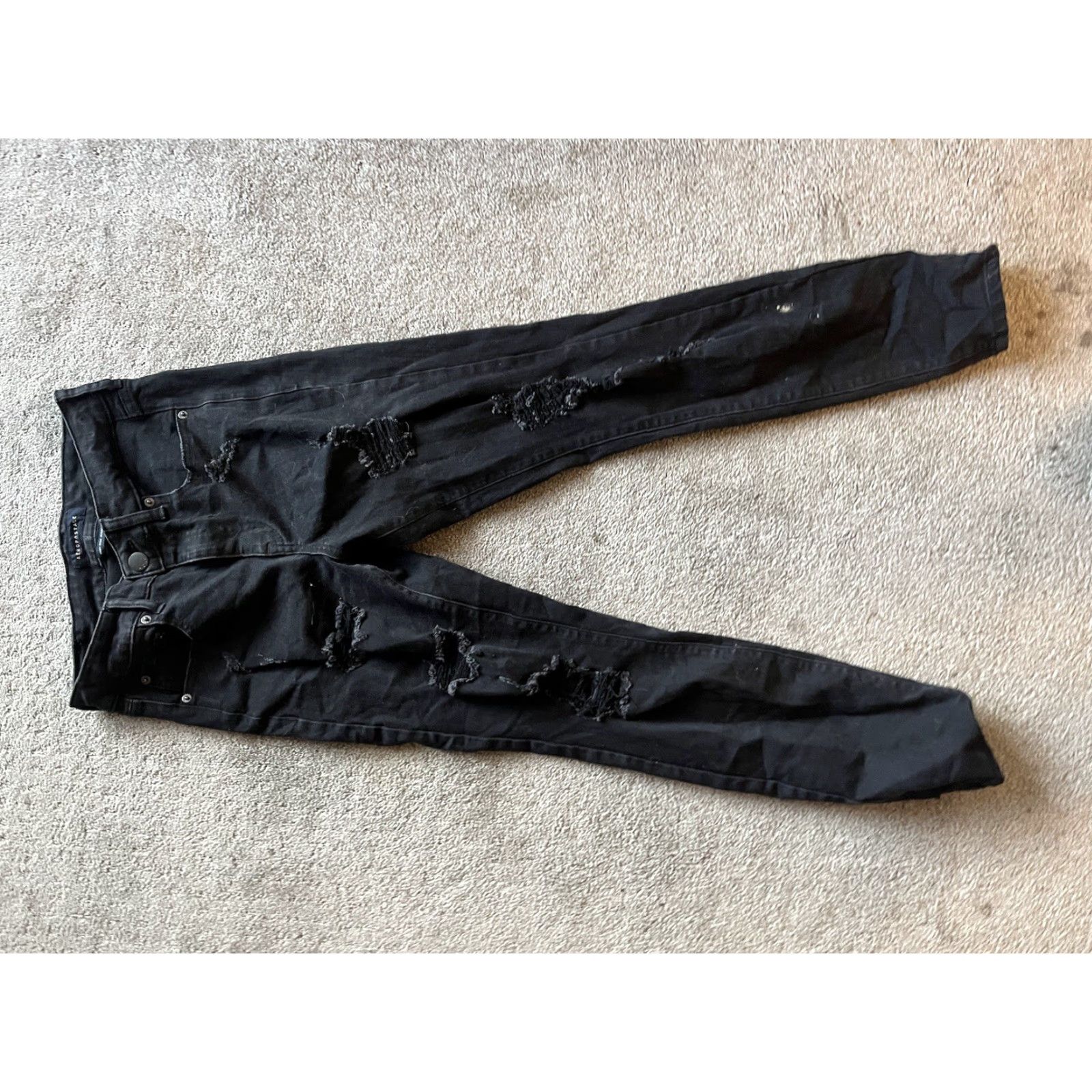 Vintage Aéropostale Jeans | Jeans | Women | Size 8 | Black Denim Jegging | Distressed High Rise Skinny | 27 in Inseam | Regular Fit Size 30" / US 8 / IT 44 - 3 Thumbnail