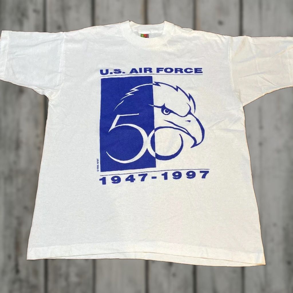 Fruit Of The Loom VINTAGE US Air Force 50th Anniversary Mens Large White Eagle Single Stitch Shirt Mens L White Eagle Graphic Tee Military Cotton Blend 50th Anniversary Size US L / EU 52-54 / 3 - 1 Thumbnail