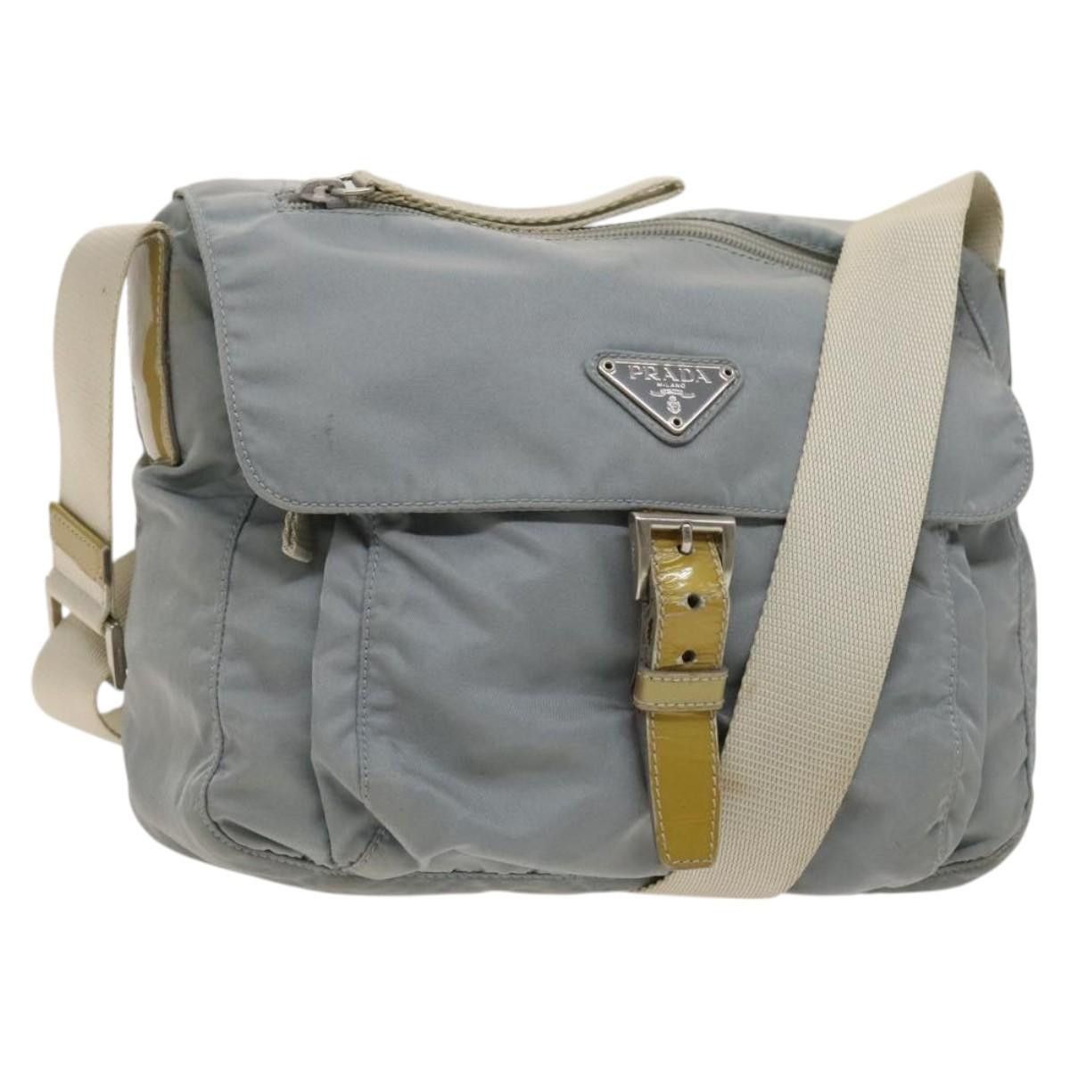 Prada Shoulder Bag Nylon Light Blue Silver Auth 121882 in Light Blue/Silver, Women's