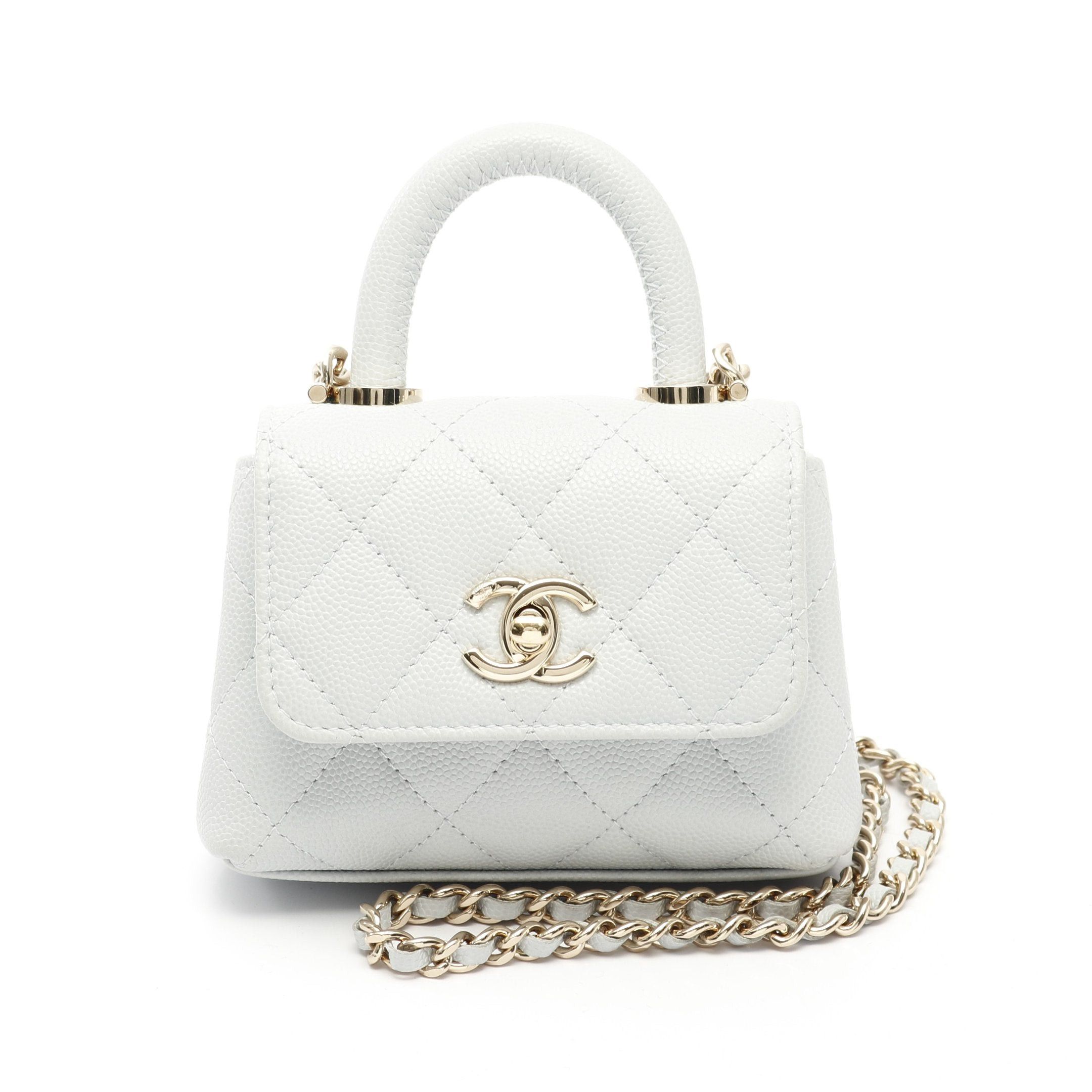 Chanel Chanel Coco Handle Mini Matelasse Chain Shoulder Bag Caviar Skin Light Blue Gold Hardware Size ONE SIZE - 1 Thumbnail