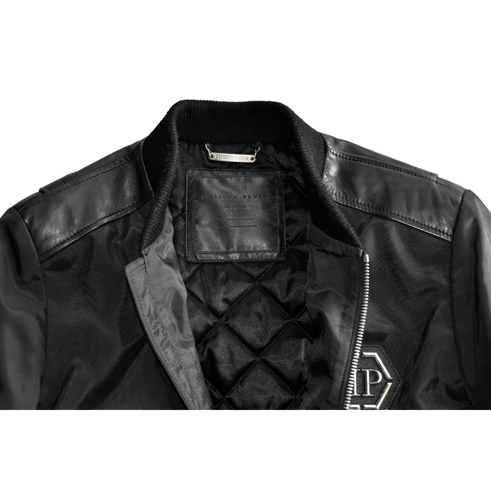 Philipp Plein PHILIPP PLEIN Skull Leather & Fabric Paneled Bomber Jacket S Size US S / EU 44-46 / 1 - 5 Thumbnail