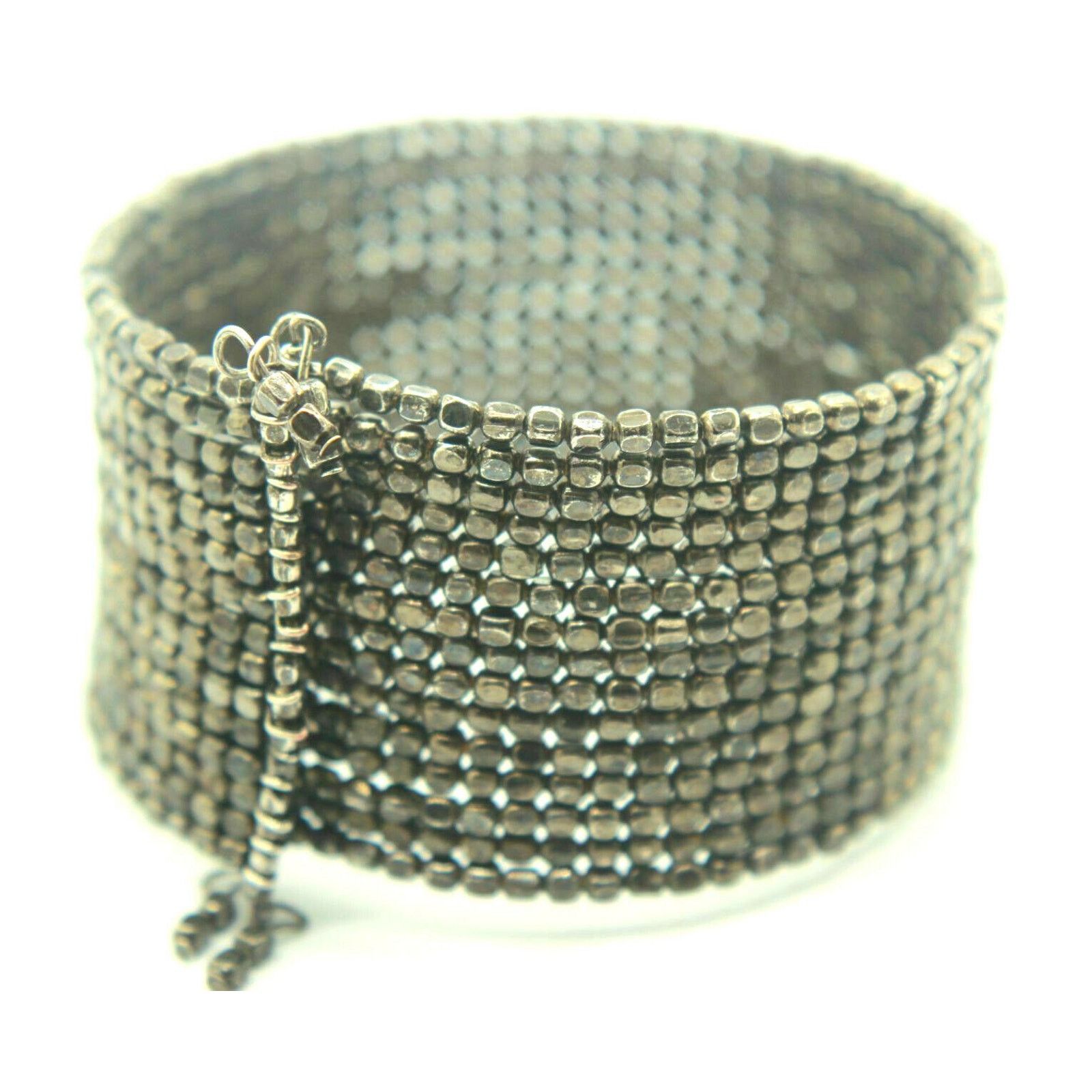 Other Vintage Fifteen Row Grey Metal Cuff Bracelet Expandable Size ONE SIZE - 2 Thumbnail