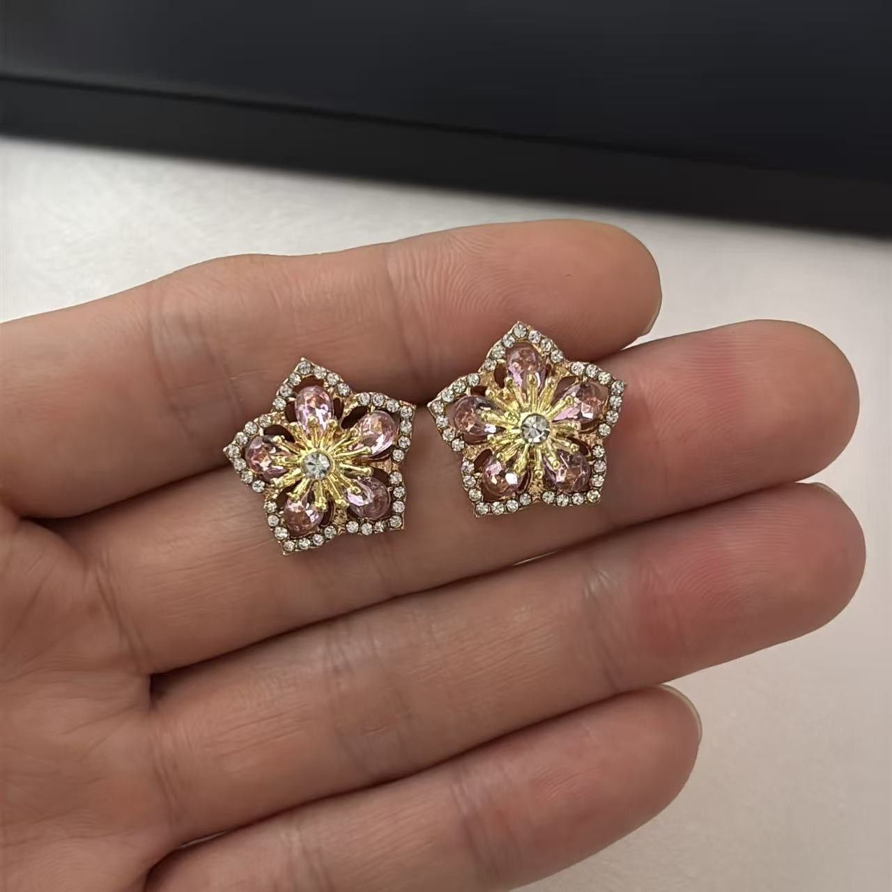 Other CZ Pink Flower Stud Earrings for Women Size ONE SIZE - 5 Thumbnail