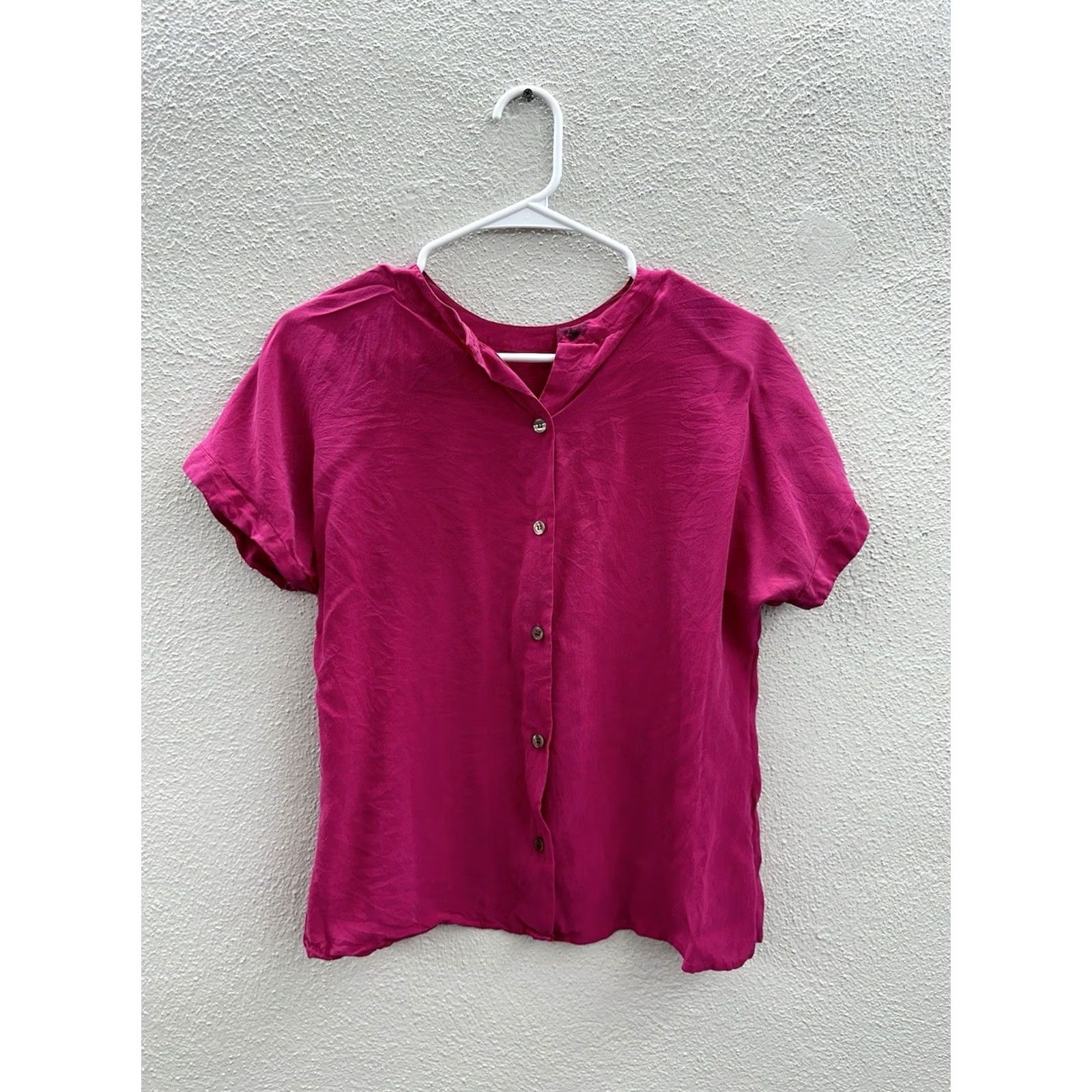 Pinko Valerie Stevens Womens Blouse Size 8P Pink Silk Short Sleeve Button-Up VTG Back VTG Size M / US 6-8 / IT 42-44 - 7 Thumbnail