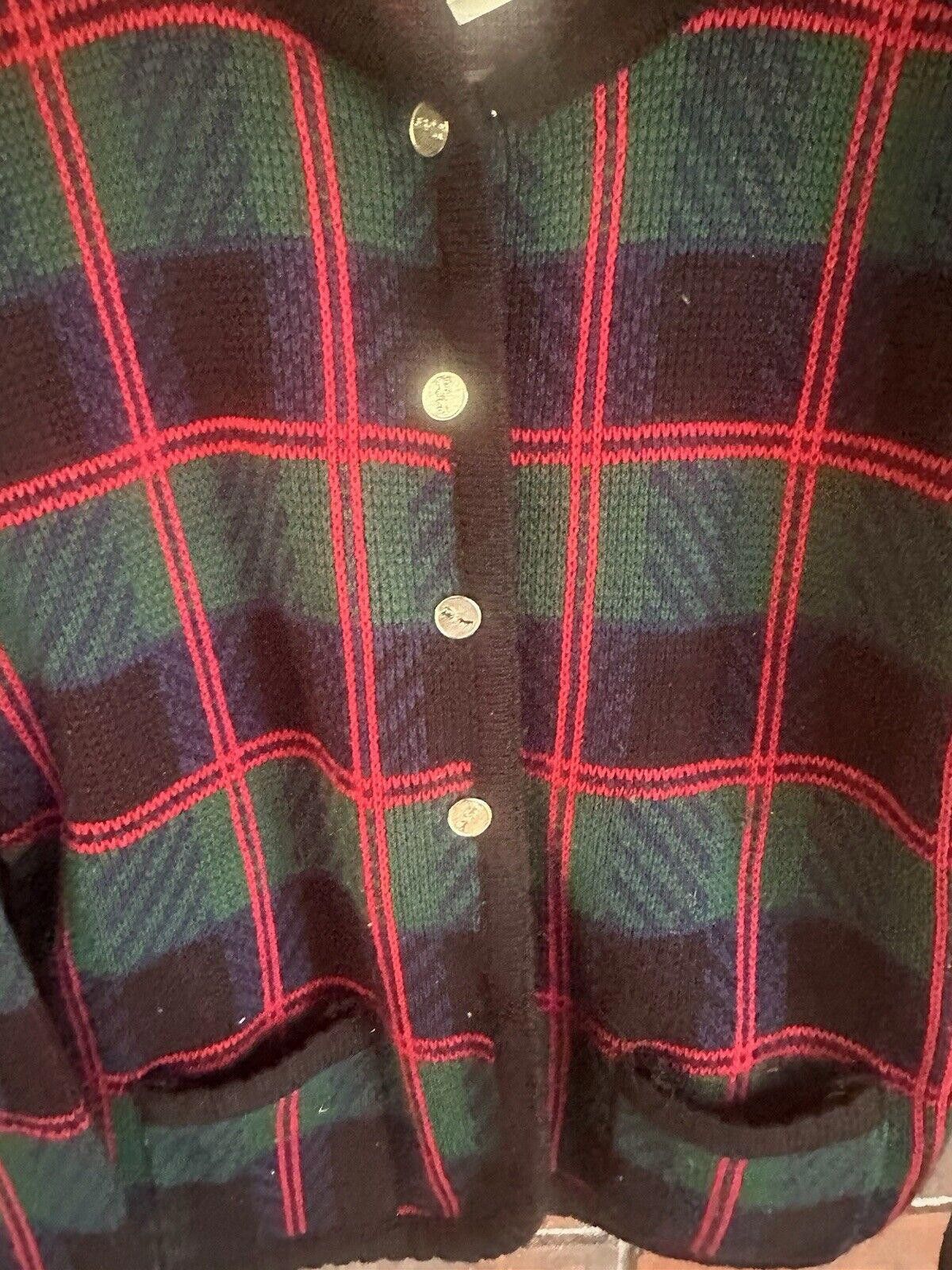 Designer Vintage Tally Ho Cardigan Sweater Small Old money Plaid Size M / US 6-8 / IT 42-44 - 2 Thumbnail