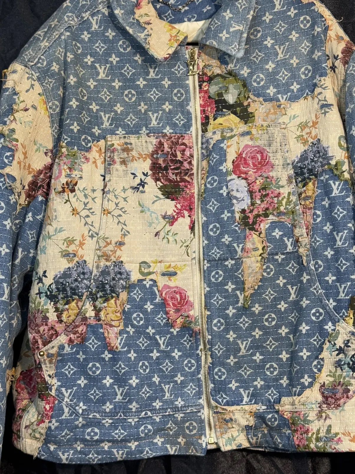 Louis Vuitton Blue Monogram Distressed Floral Workwear Jacket Size US L / EU 52-54 / 3 - 3 Thumbnail