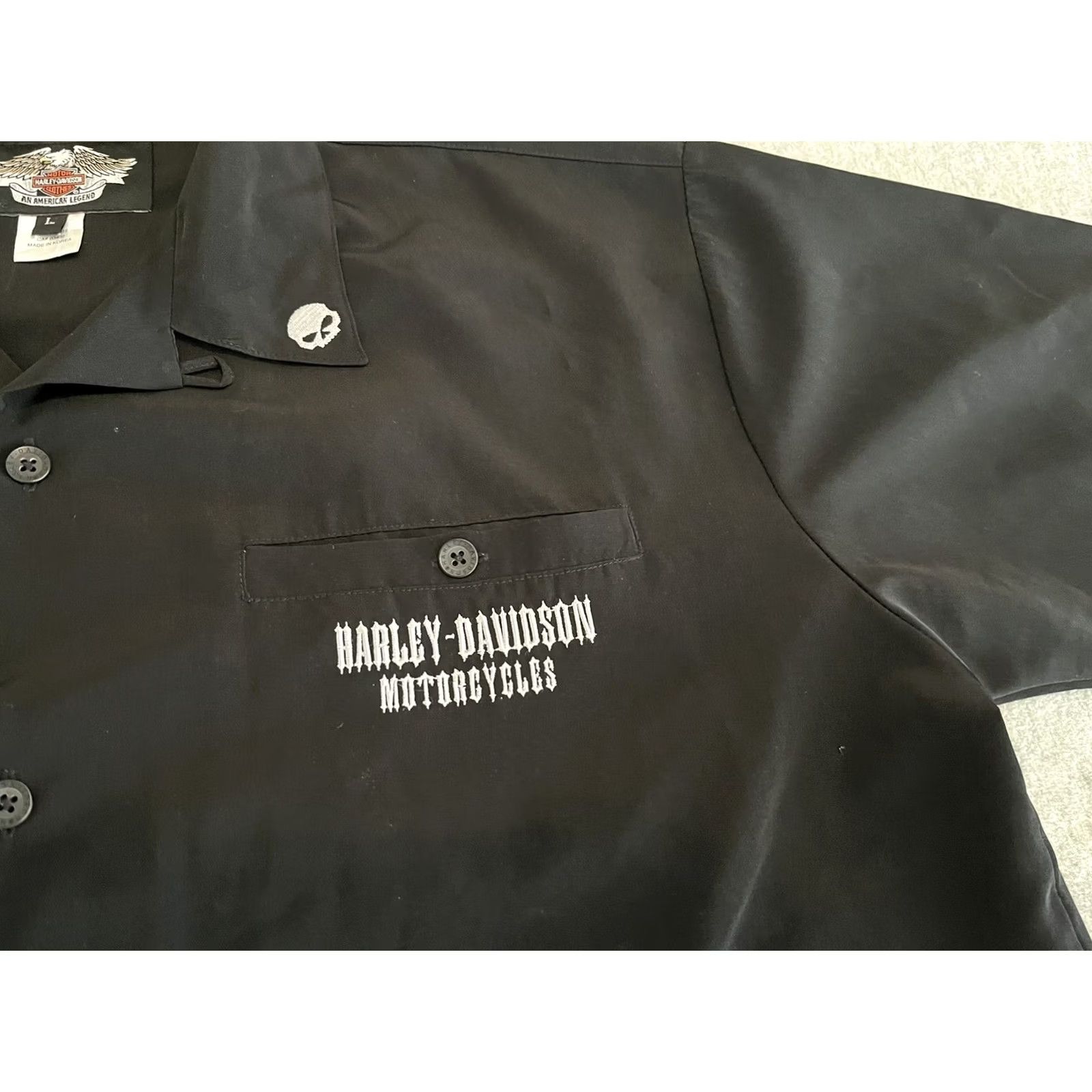 Harley Davidson Harley-Davidson Short Sleeve Button-Up Shirt Black Flames Skull Cards Mens Large Size US L / EU 52-54 / 3 - 5 Thumbnail