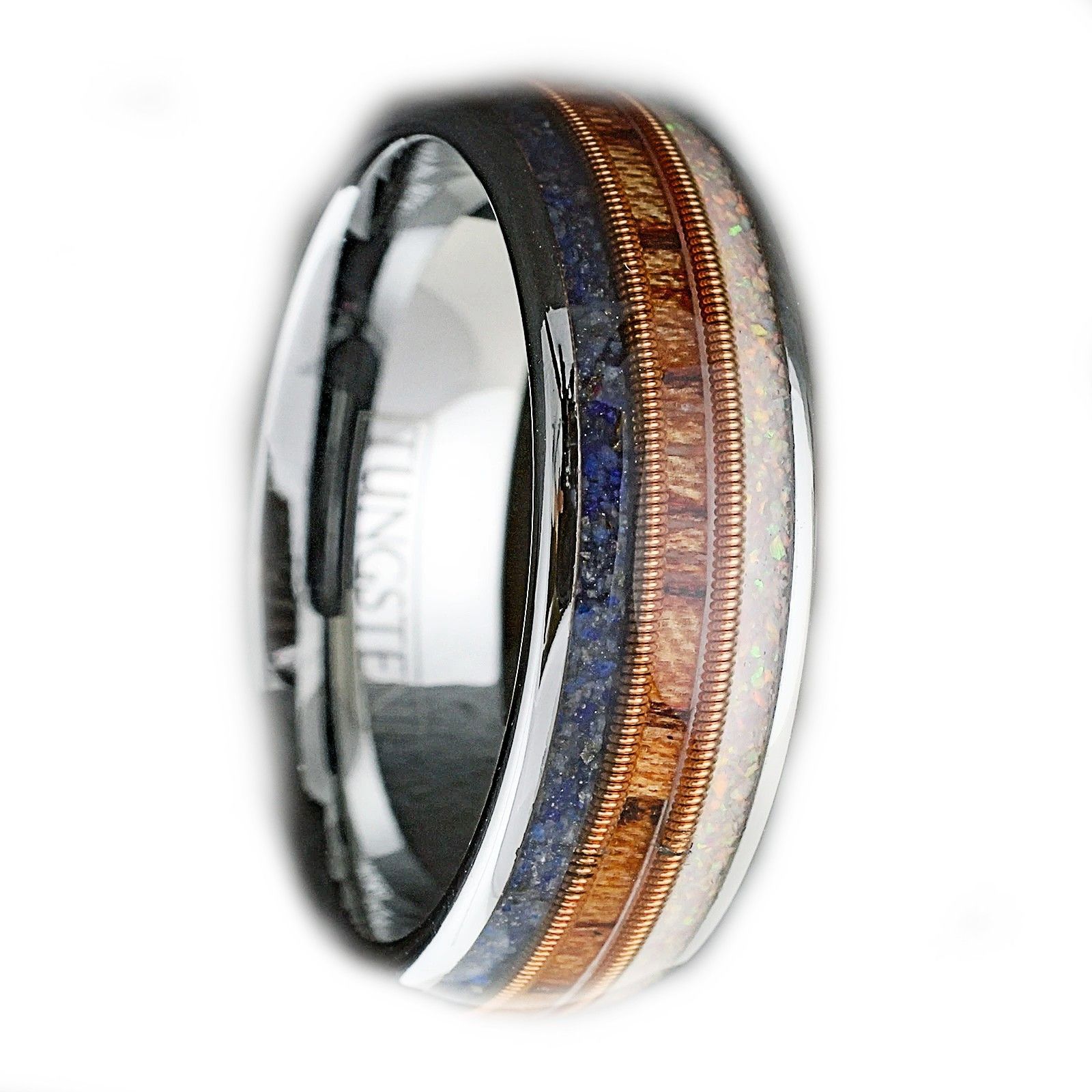 Other Tungsten Carbide Ring Wire Inlay Blue Lapis Rosewood & Opal Size ONE SIZE - 2 Thumbnail