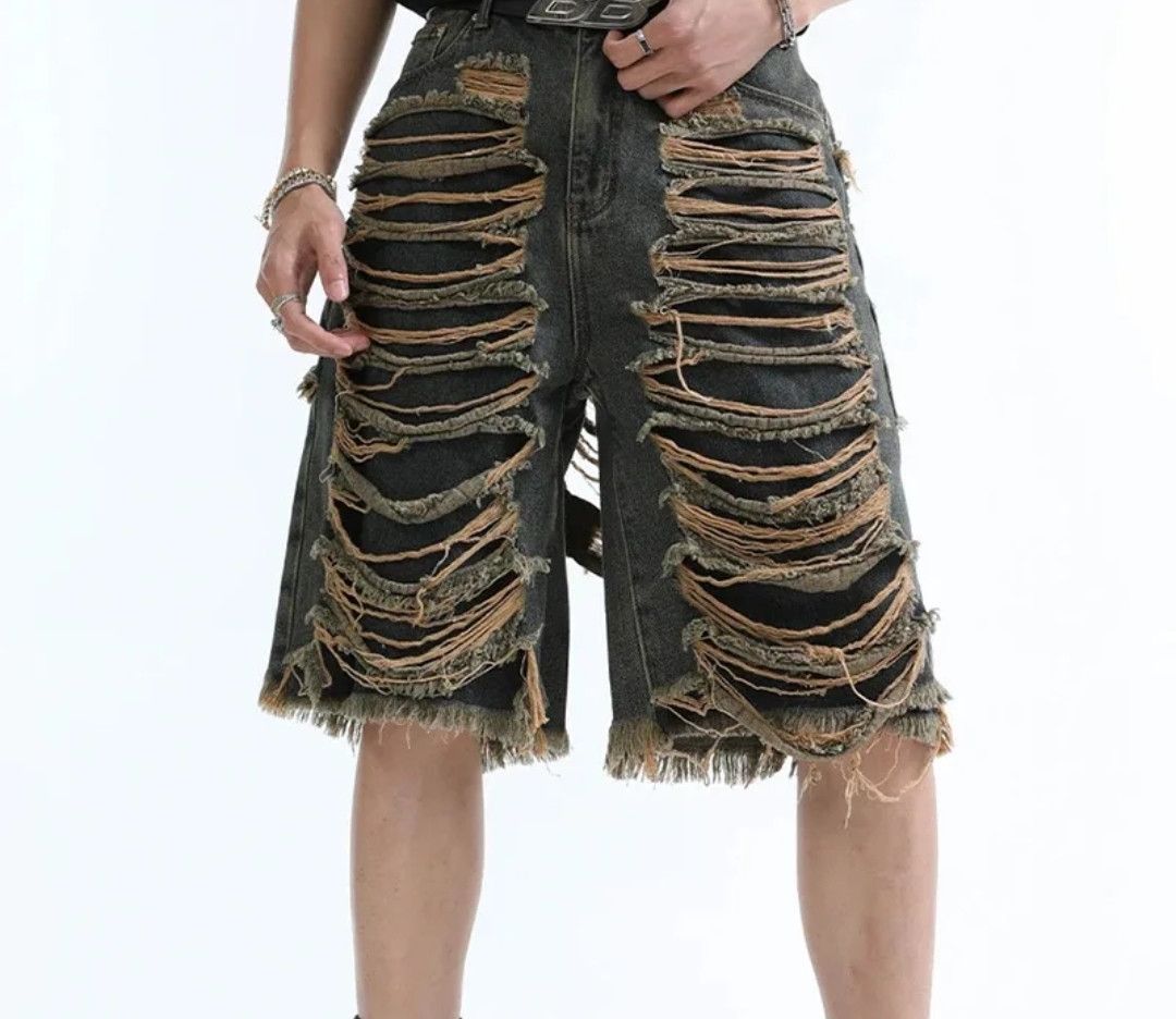 Japanese Brand Niche Tassel Frayed Torn Design Y2K Shorts Jorts Denim Size US 33 - 1 Thumbnail