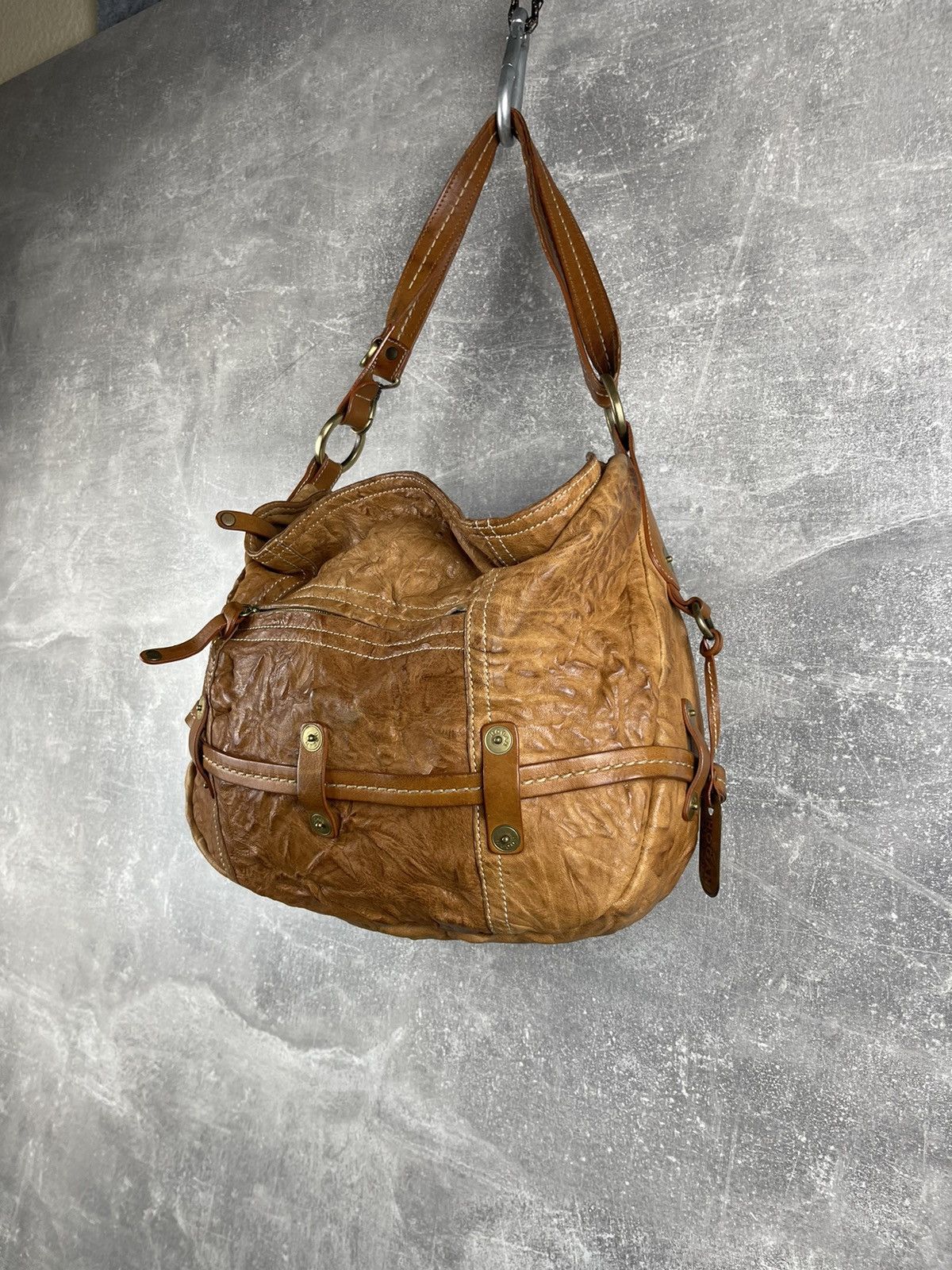 Hogan HOGAN Distressed Crinkled Leather Bag Slouchy Boho Vintage Size ONE SIZE - 2 Thumbnail