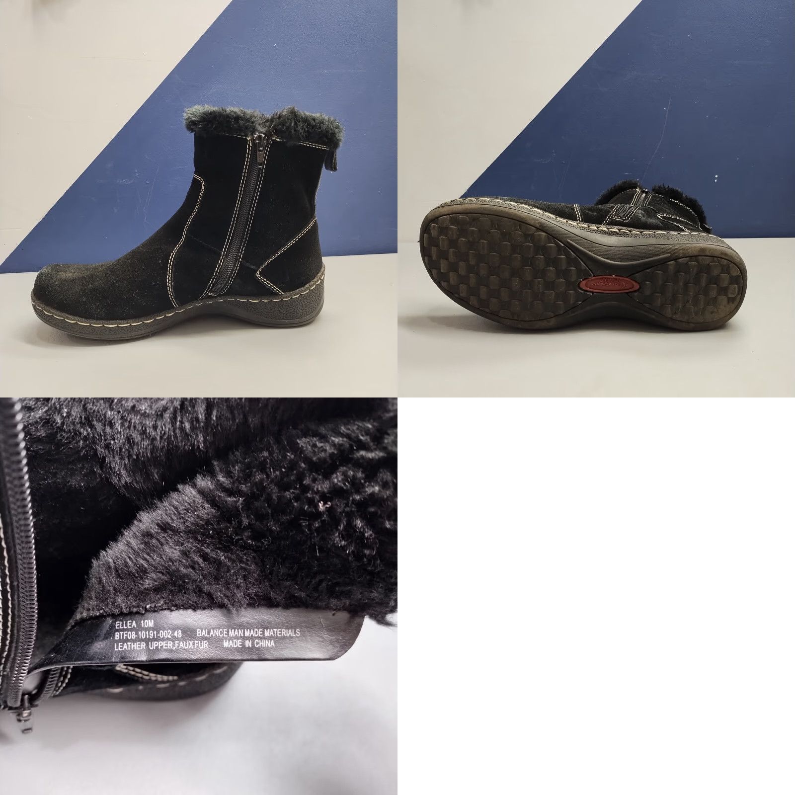 Vintage BareTraps Ellea Ankle Snow Boots Womens Size 10 Black Leather Faux Fur Lined Side Zip Size US 10 / IT 40 - 8 Thumbnail