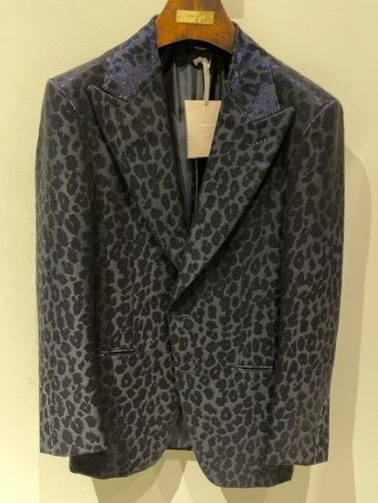 image of Tom Ford O1W1Db10124 Leopard Wool Blazer In Grey Black, Men's (Size XL)