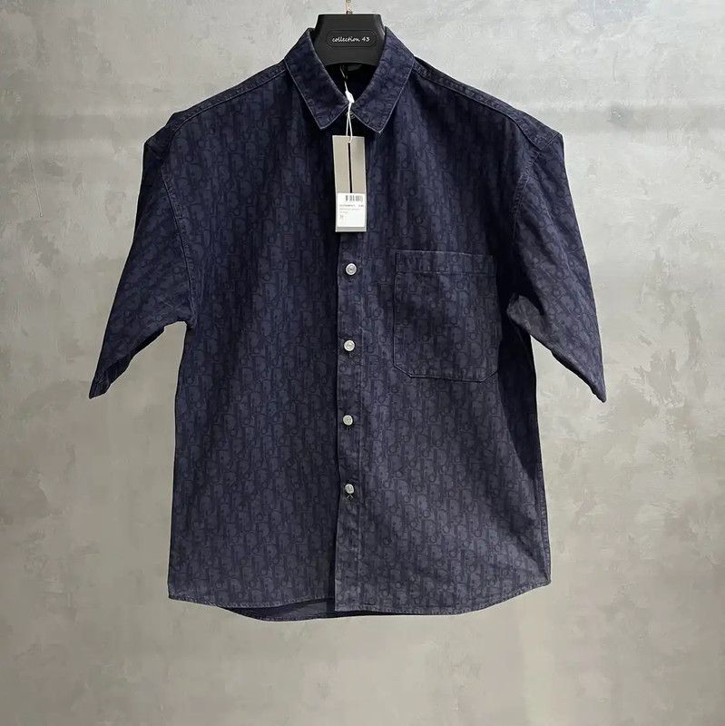 Dior Dior Men's Blue Cotton Short Sleeve Shirt 0089 Size US M / EU 48-50 / 2 - 1 Thumbnail