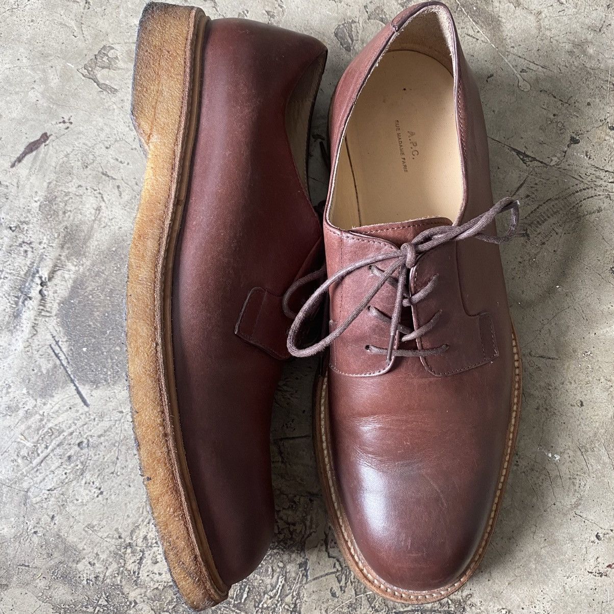 A P C - Leather Derby Shoes in Brown, Men's (Size 9)