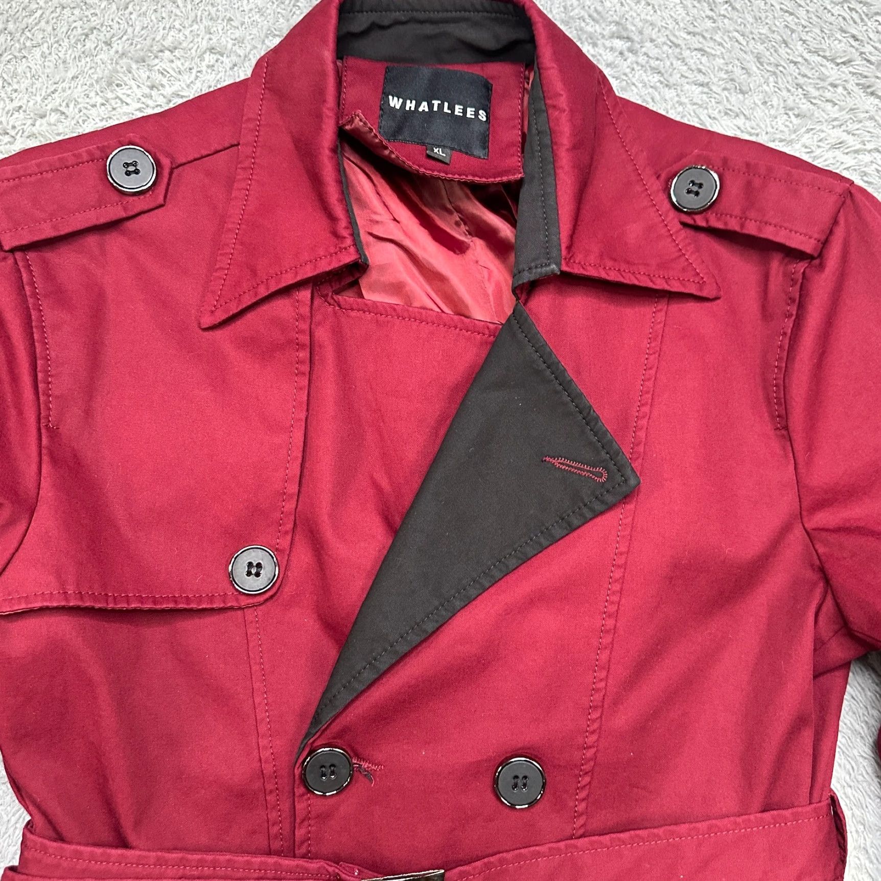 Vintage Trench Coat Women M Red Cotton Adjustable Belted Double-Breasted Classic Coat Size M / US 6-8 / IT 42-44 - 5 Thumbnail