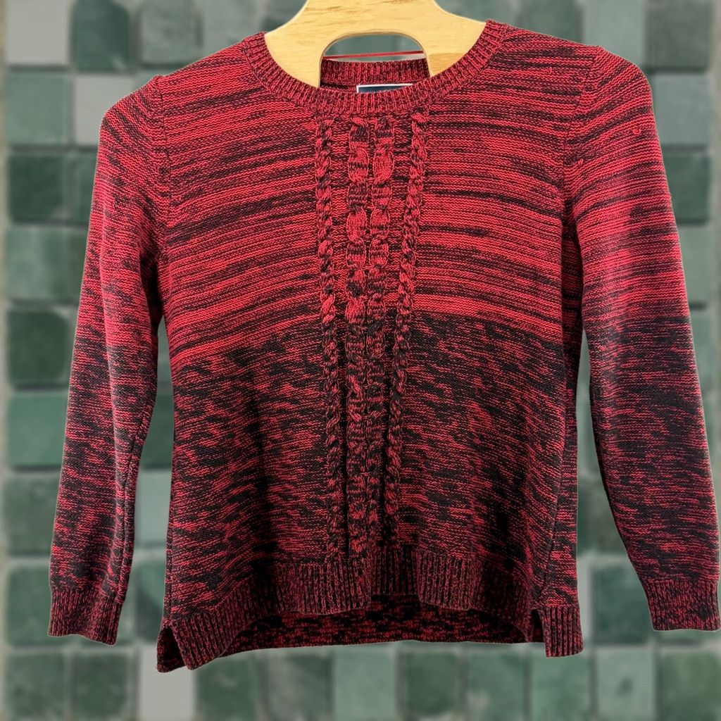 Vintage Karen Scott Sweater Womens Large Red Black Marled Cable Knit Pullover Knit Crew Neck Size L / US 10 / IT 46 - 1 Thumbnail