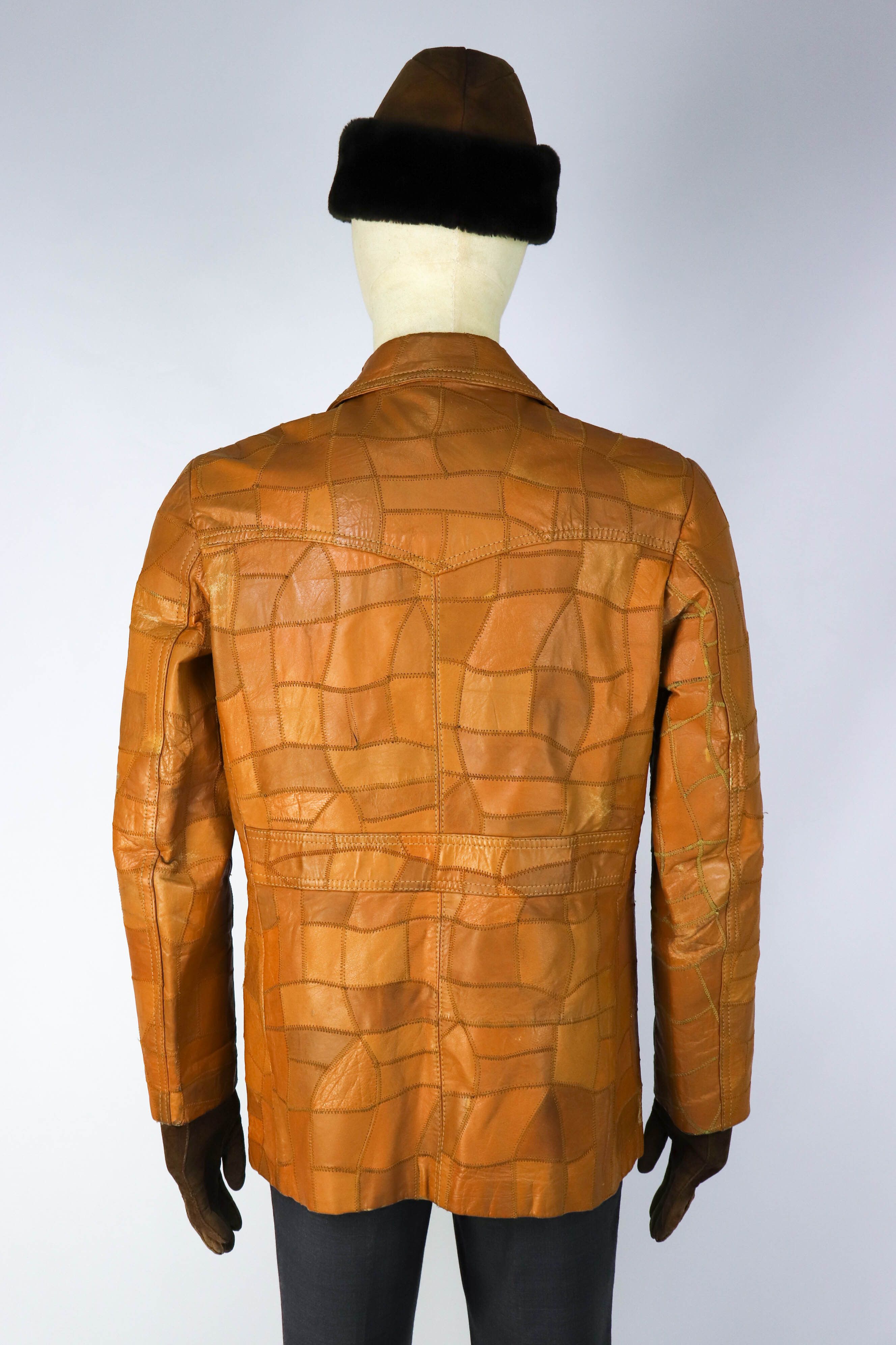Vintage 70-80s Vintage Korean Caramel Tan Patchwork Leather Jacket Size US L / EU 52-54 / 3 - 2 Thumbnail