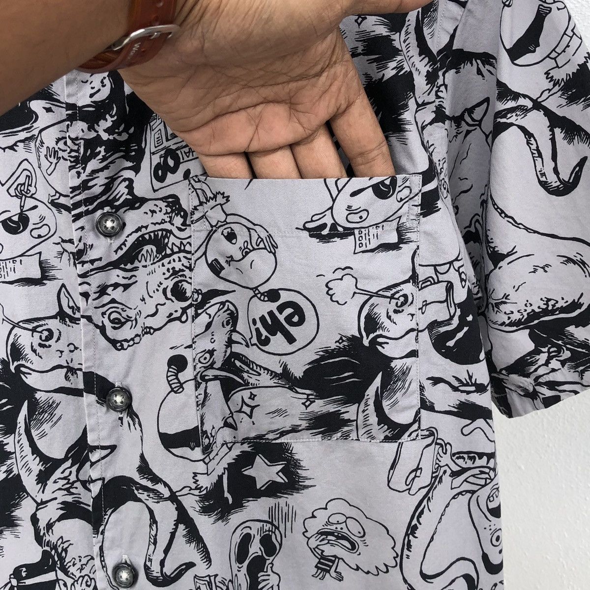PPFM PPFM Mens Grey & Black All Over Printed Short Sleeve Shirt Size US M / EU 48-50 / 2 - 5 Thumbnail