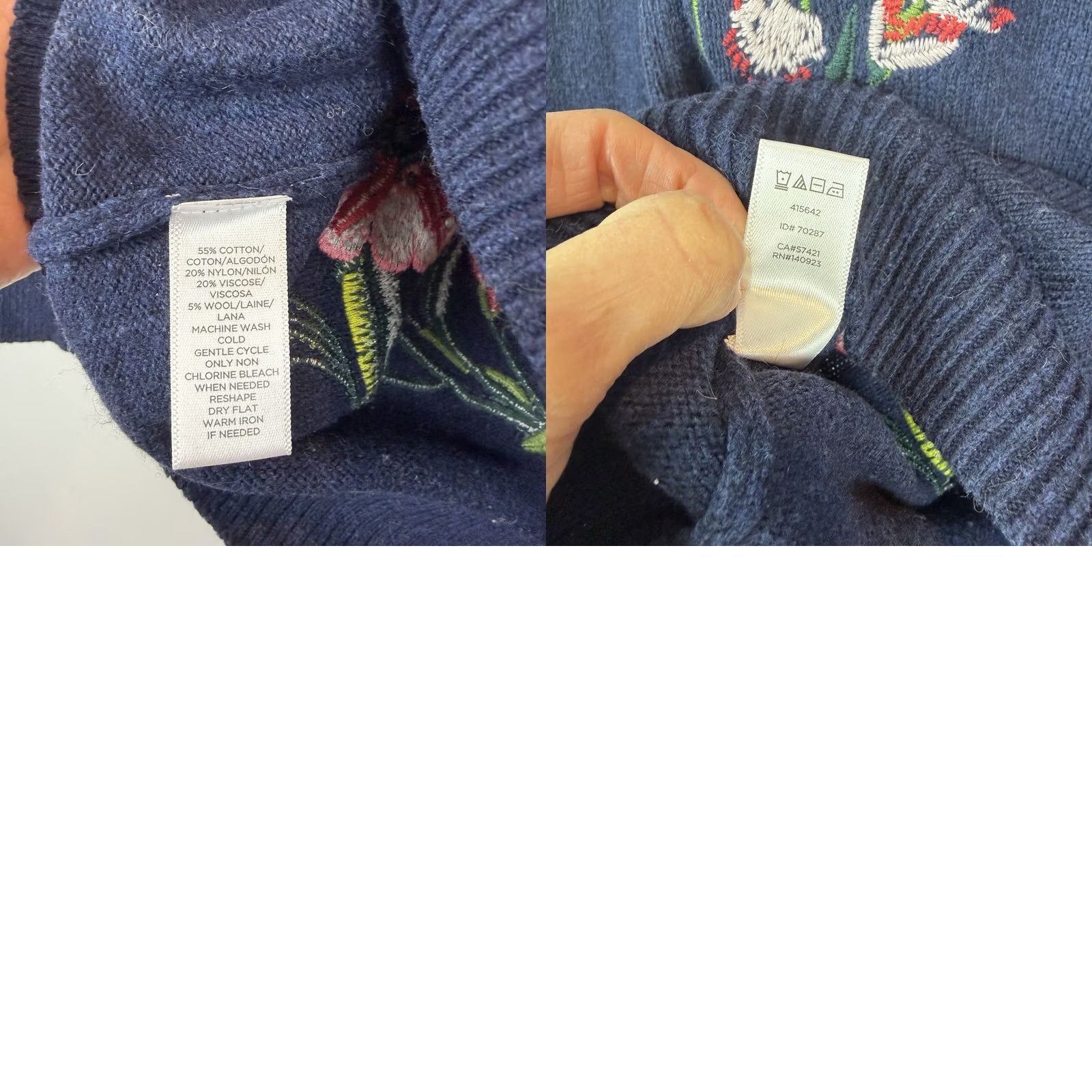Loft LOFT Floral Embroidered Sweater Womens Small Blue Crew Neck Preppy Old Money Size S / US 4 / IT 40 - 9 Thumbnail
