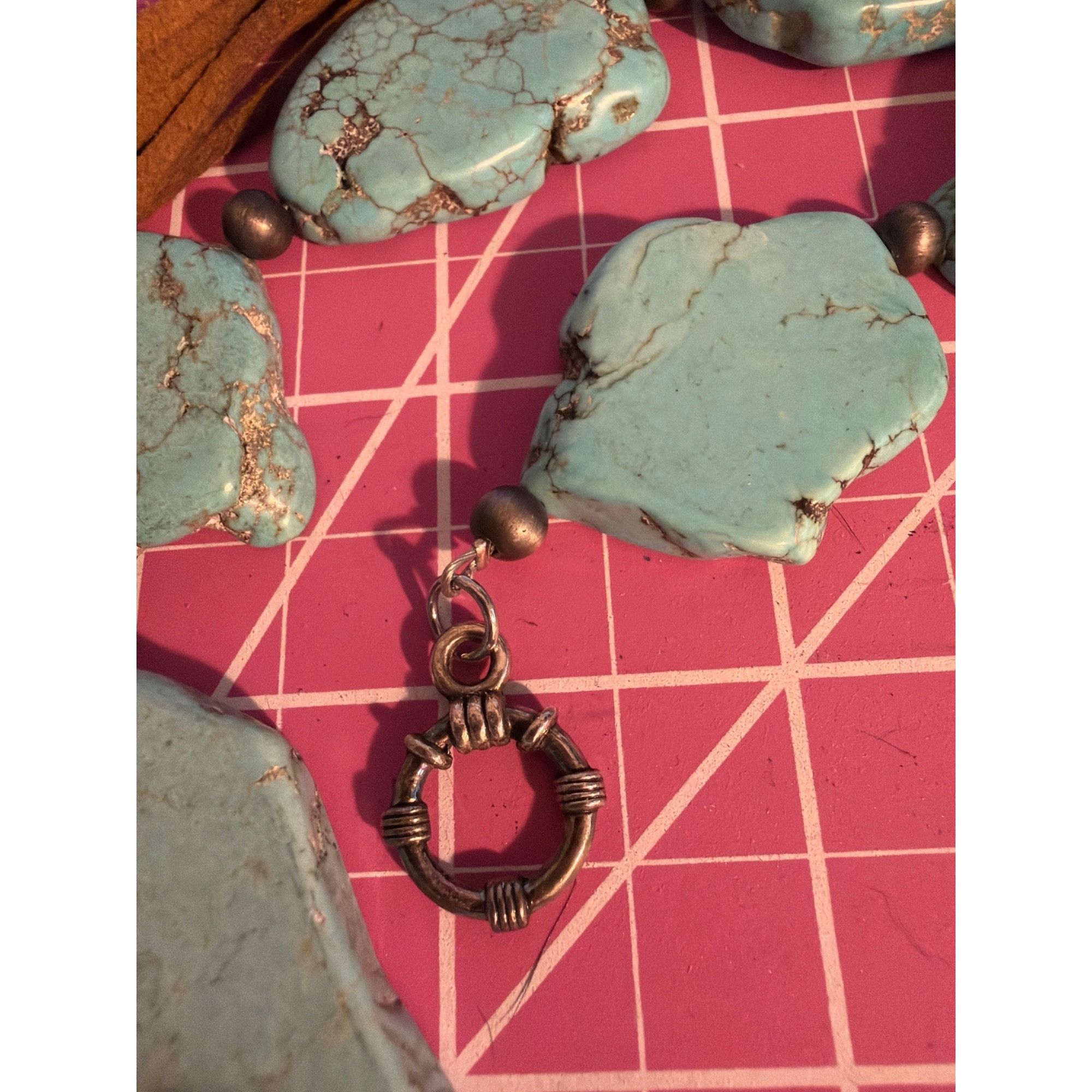 Other Vintage Turquoise Flat Stones Leather Cord Belt Necklace Boh Size ONE SIZE - 2 Thumbnail
