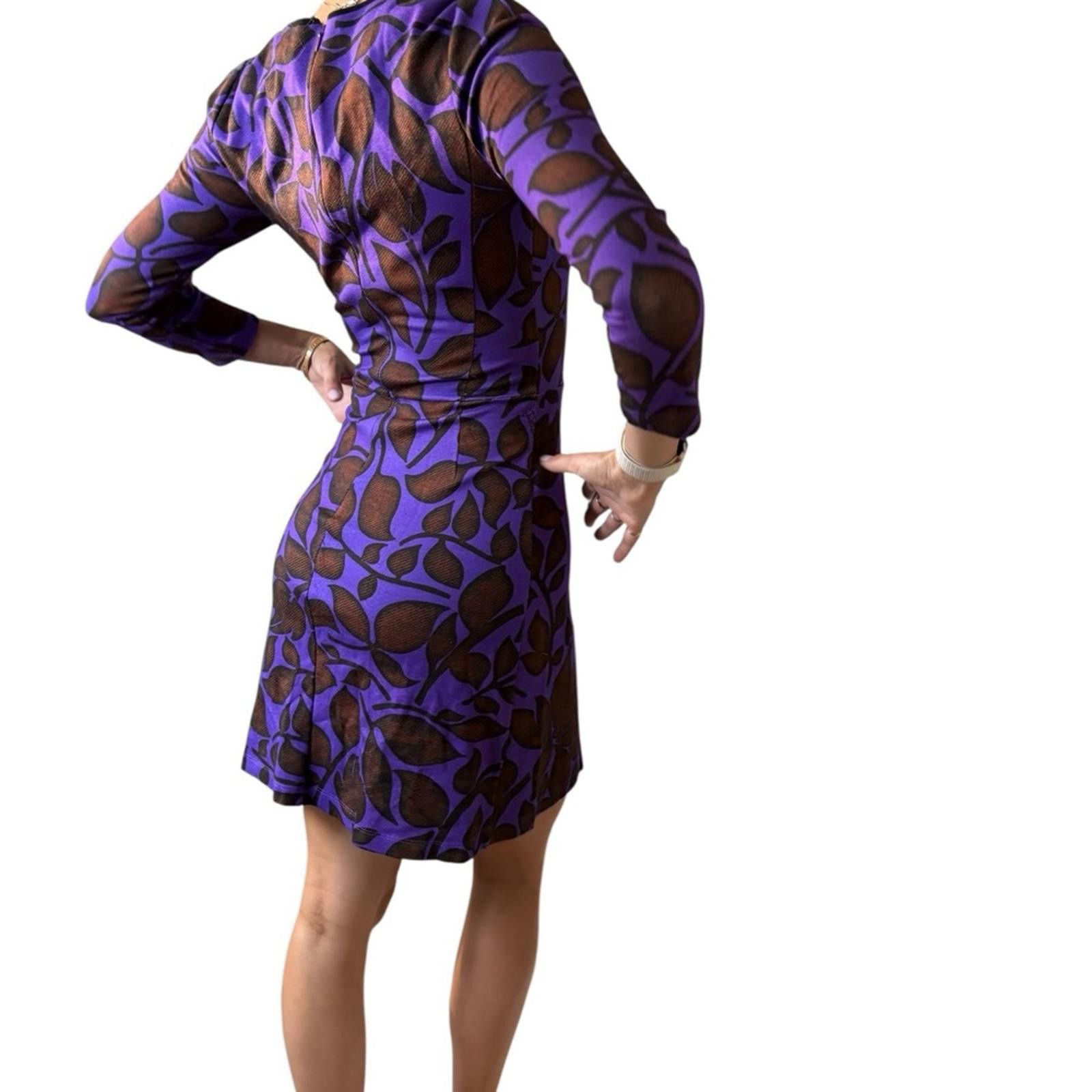 Just Cavalli Vintage Just Cavalli Purple and Brown Leaf Print Mini Dress Size XS / US 0-2 / IT 36-38 - 7 Thumbnail