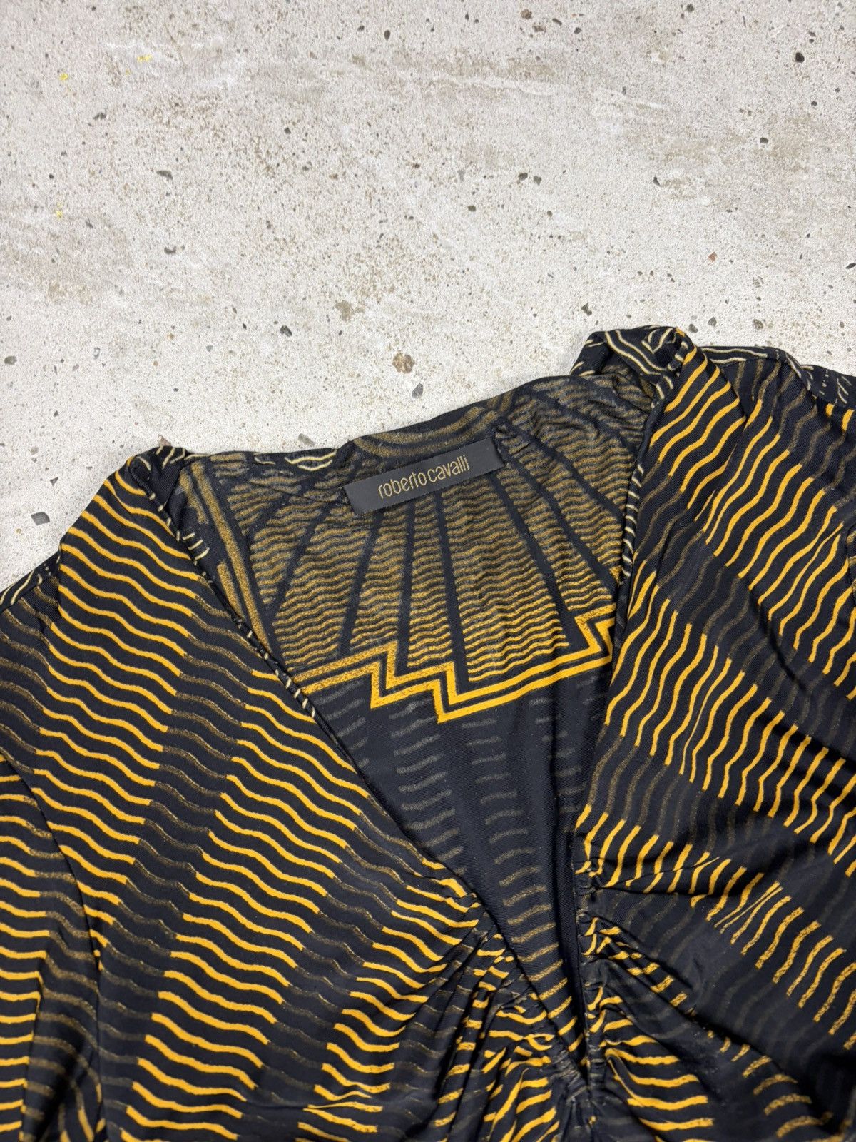 Roberto Cavalli Roberto Cavalli 2007 Gold & Black Printed Ruched Dress Size XS / US 0-2 / IT 36-38 - 7 Thumbnail