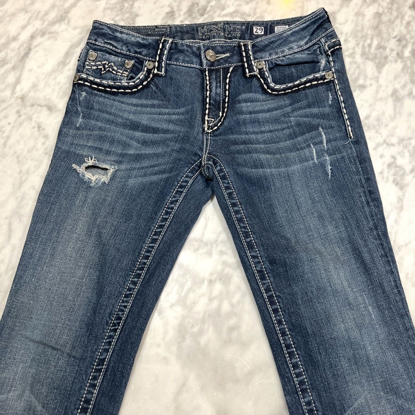 Miss Me Miss Me Jeans Skinny Straight Low Rise 29 Thrashed Cotton Elastn Style JPD1033ST Size 29" - 3 Thumbnail