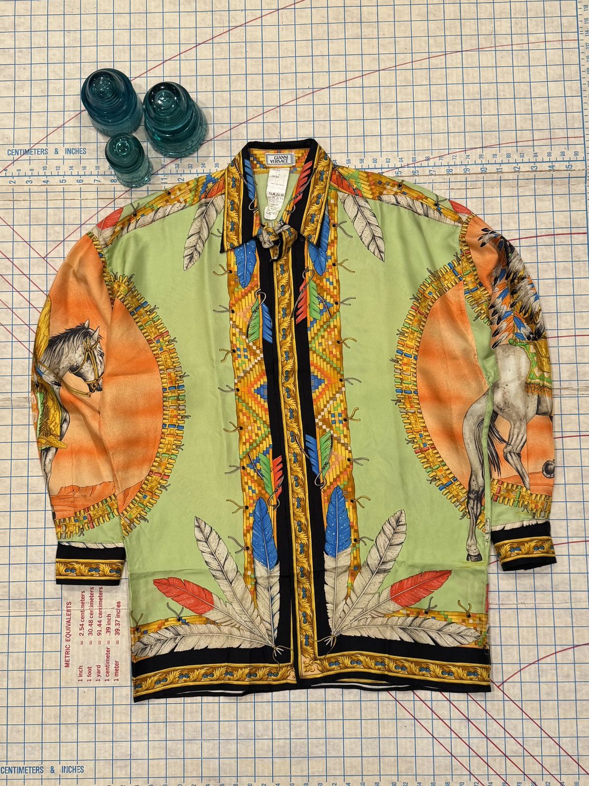 Versace Vintage Gianni Versace Native American Silk Button Up Shirt Size US L / EU 52-54 / 3 - 5 Thumbnail