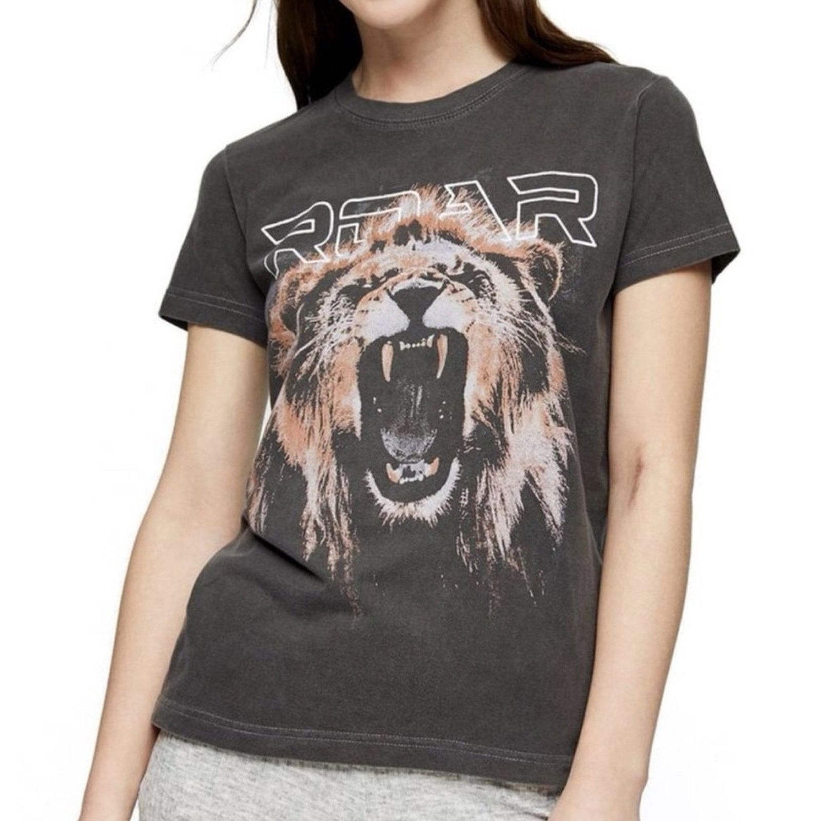 Topshop TOPSHOP • Grey Lion “Roar” Short Sleeve Graphic Tee Size S / US 4 / IT 40 - 1 Thumbnail