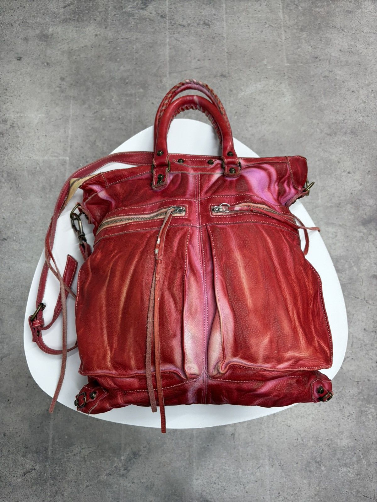 KMRii Balenciaga City Style Red Distressed Leather Bag Y2K Archive Size ONE SIZE - 14 Thumbnail