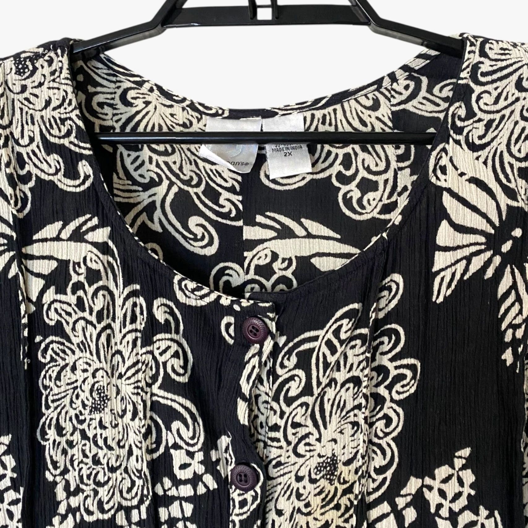 Vintage VINTAGE Roaman's Floral Print Cotton Blouse Women's 2X Short Sleeve Button-Up Boho Casual Fall Spring Summer Size XXL / US 16-18 / IT 52-54 - 5 Thumbnail