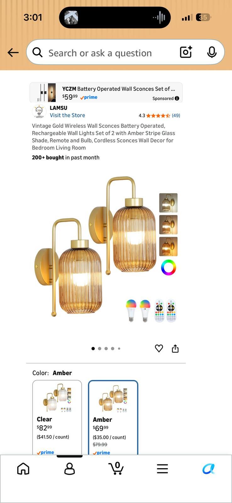 Other Vintage Gold Wireless Wall Sconces Battery Operated Amber Size ONE SIZE - 1 Preview