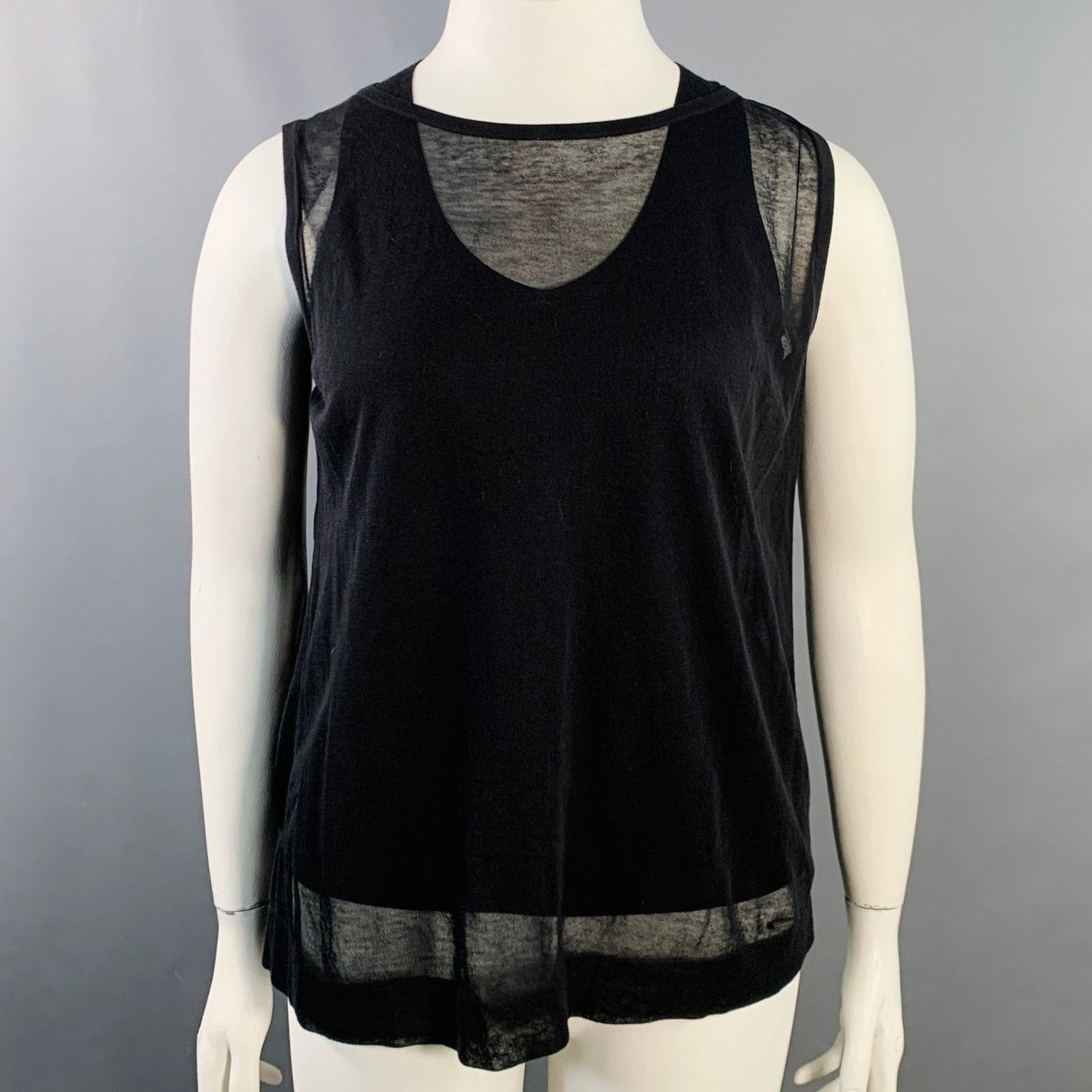 Akris AKRIS Size L Black Silk Cotton Layered Tank Casual Top Size L / US 10 / IT 46 - 1 Thumbnail