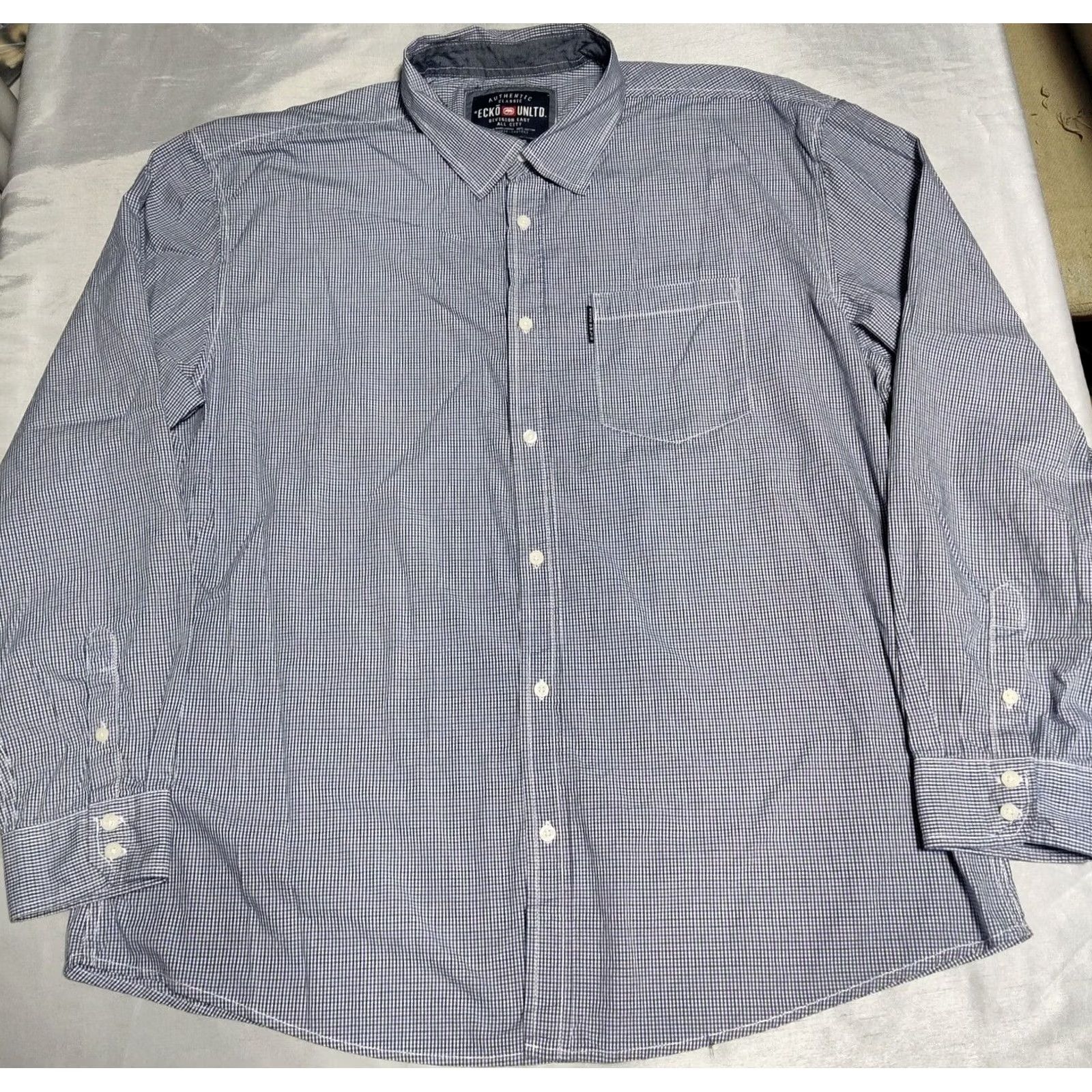 Ecko Unltd. ECKO UNLTD Men 3XL Blue Black Mini Check 100% Cotton Long Sleeve Button-Up Shirt EUC Size US XXL / EU 58 / 5 - 4 Thumbnail