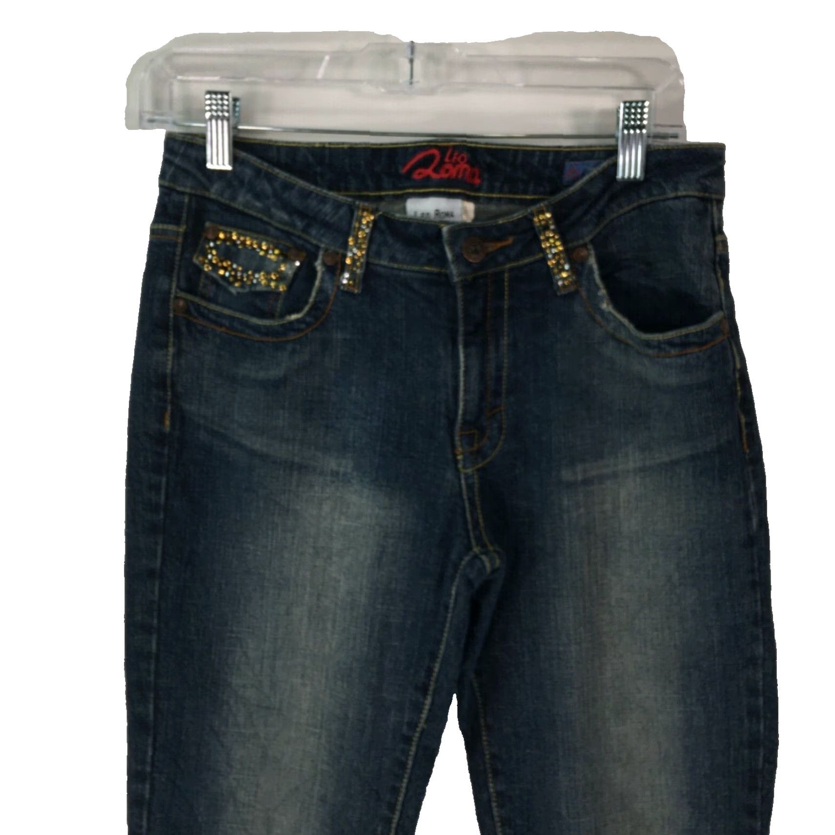 Denime VINTAGE Leo Roma Womens Blue Low Rise Embroidered Denim Jeans Size 3 30X32 90s Flared Size 26" / US 2 / IT 38 - 3 Thumbnail