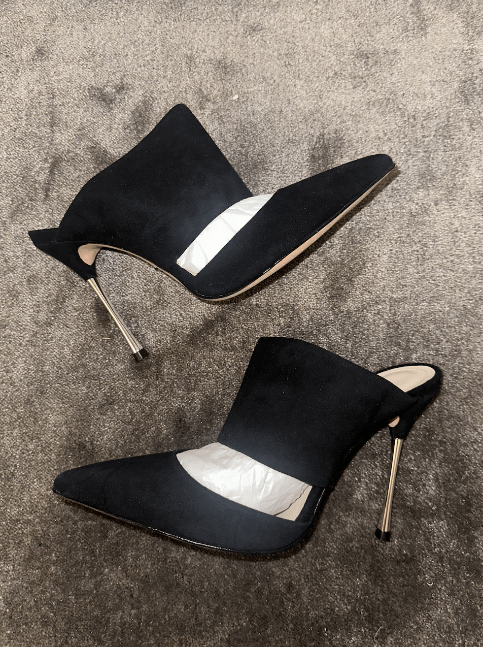 SCHUTZ Schutz Black Velvet Silver Stiletto Mules Size US 7 / IT 37 - 1 Thumbnail