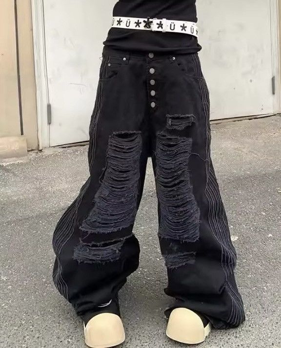 Jean × Vintage Distressed Baggy Black Jeans Size 29" - 1 Thumbnail