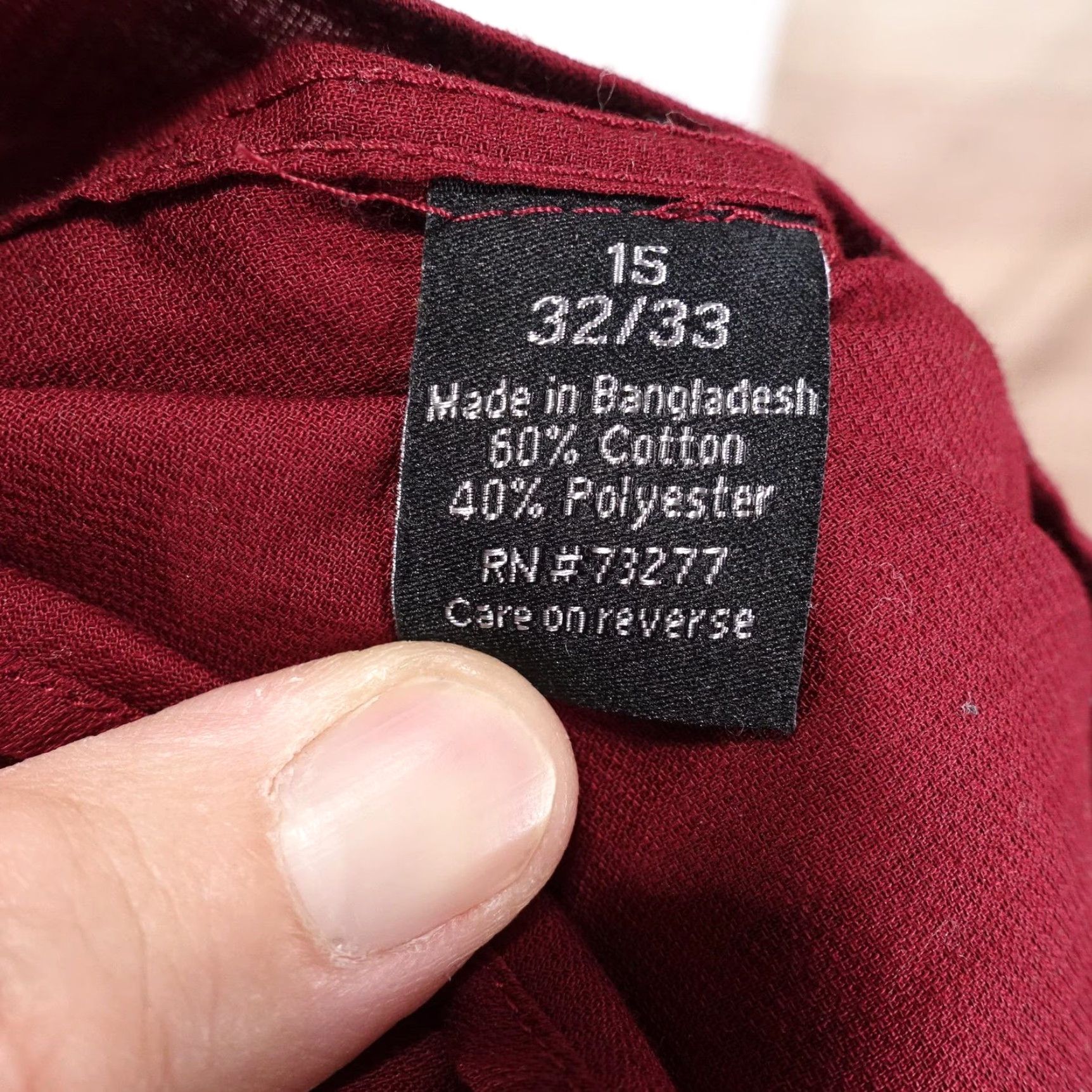 Apt. 9 APT. 9 Shirt Mens 15 32/33 Burgundy Red Slim Fit Easy Care Dress Long Sleeve Size 40R - 7 Thumbnail