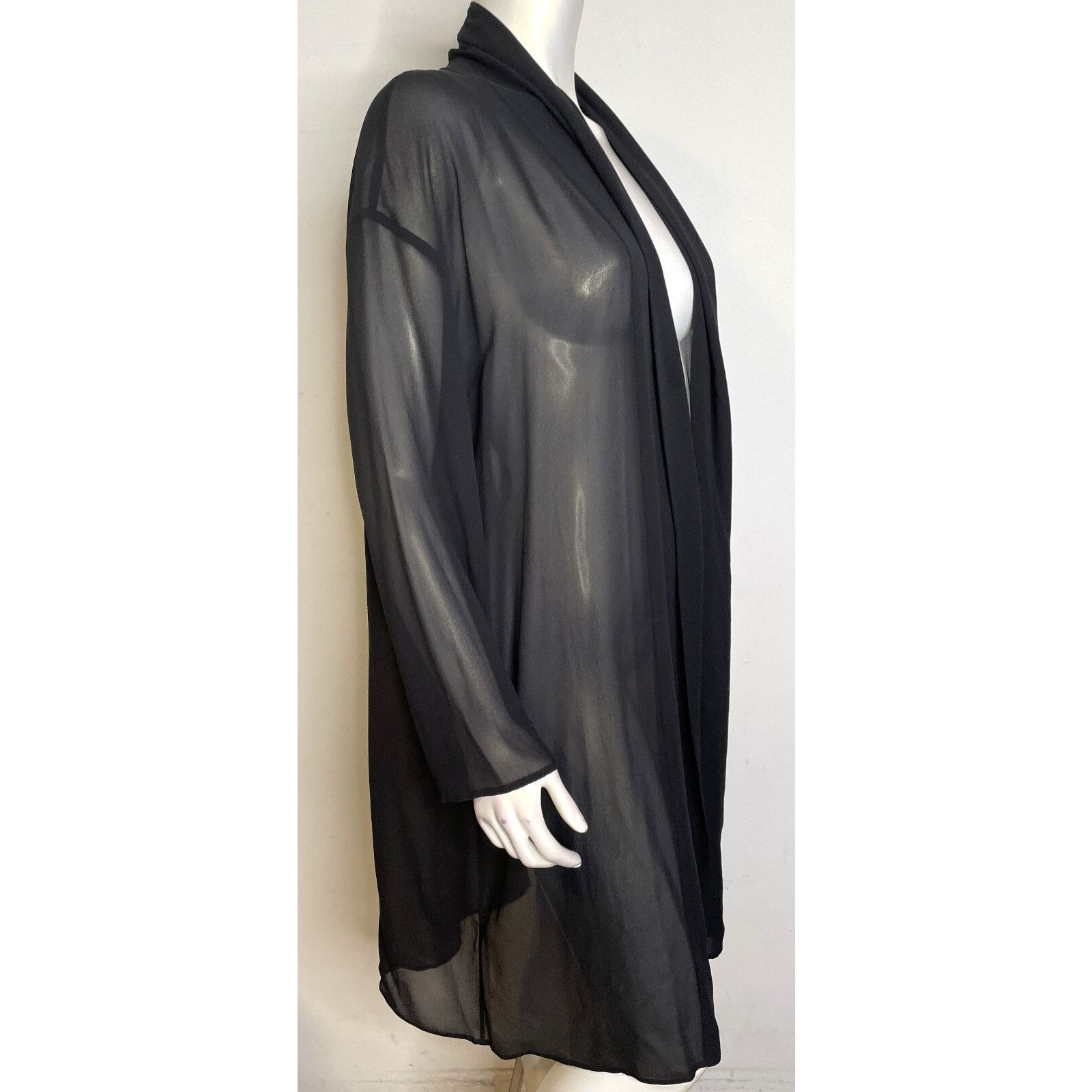 Eileen Fisher Eileen Fisher Black Silk Georgette Long Kimono Jacket L Size L / US 10 / IT 46 - 3 Thumbnail