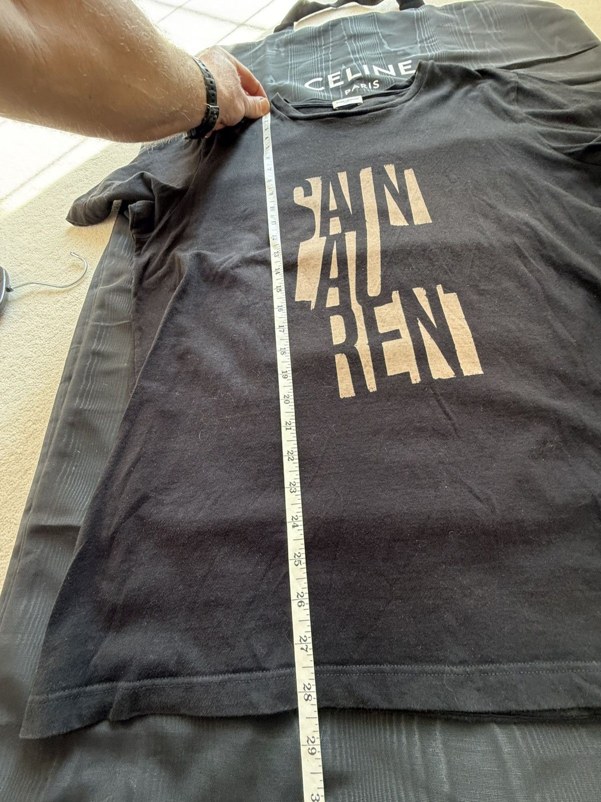 Saint Laurent Paris FW19 Saint Laurent heavy logo Black T shirt white logo L Size US L / EU 52-54 / 3 - 5 Thumbnail